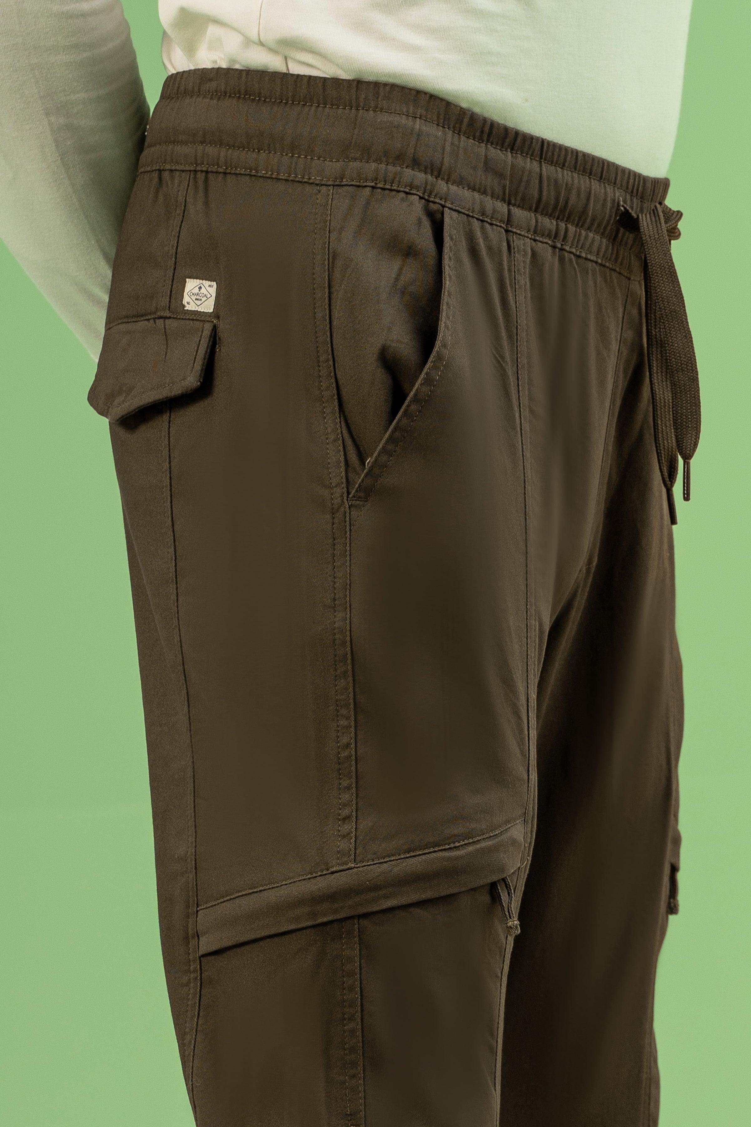 JOGGER WAIST SLIMFIT TROUSER DARK OLIVE at Charcoal Clothing