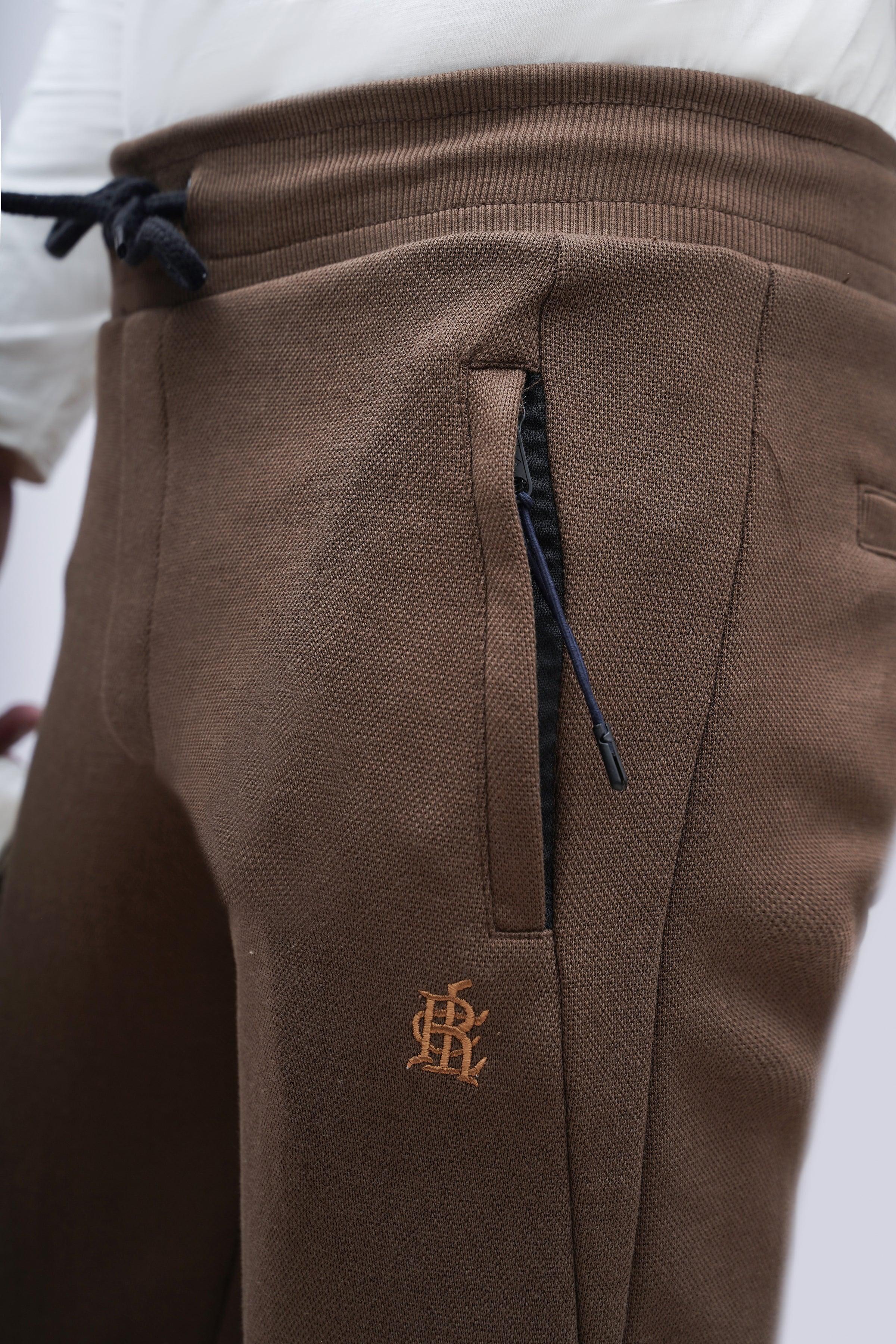JUMBO PIQUE TROUSER BLACK BROWN at Charcoal Clothing