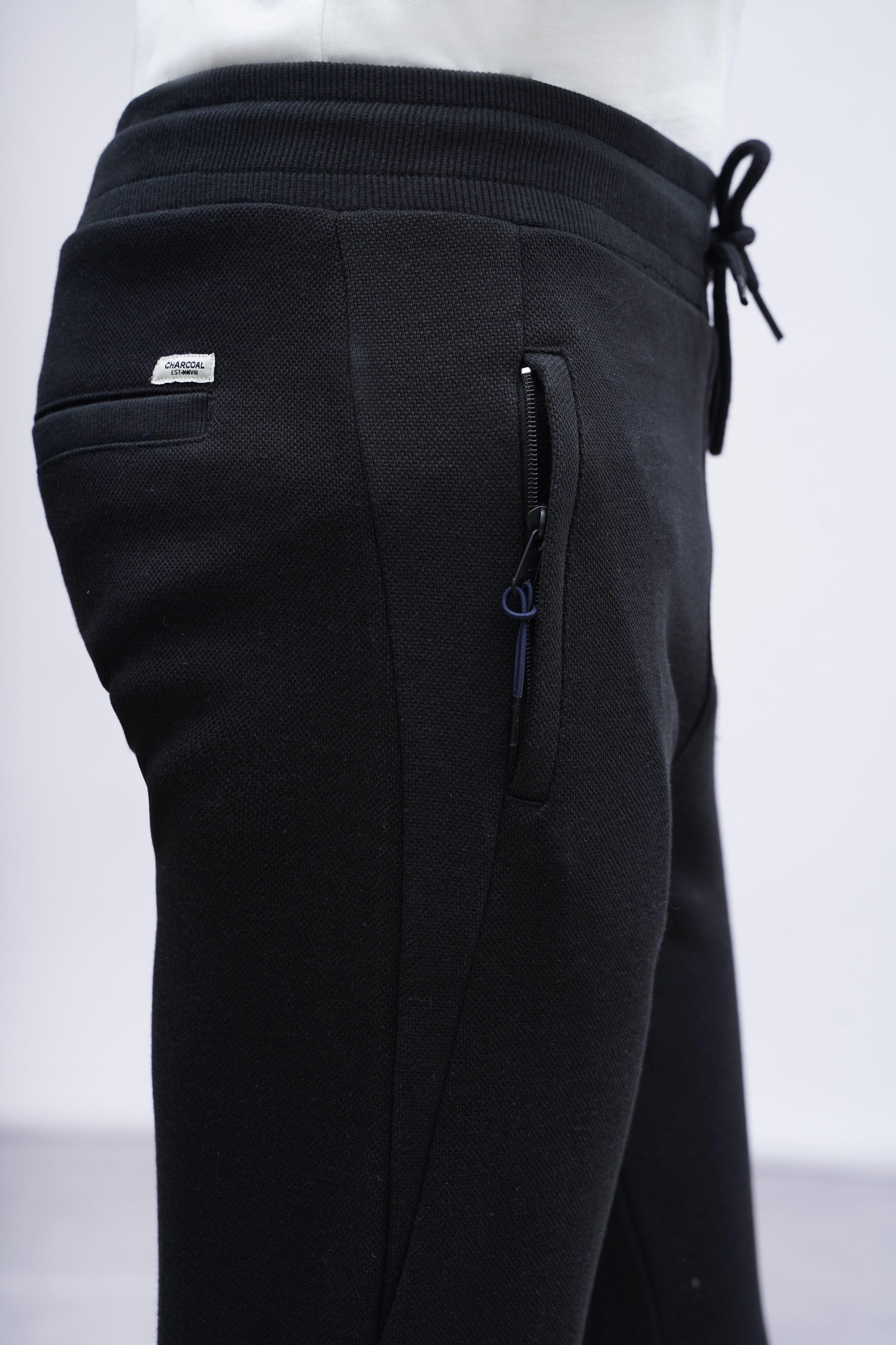 JUMBO PIQUE TROUSER BLACK at Charcoal Clothing