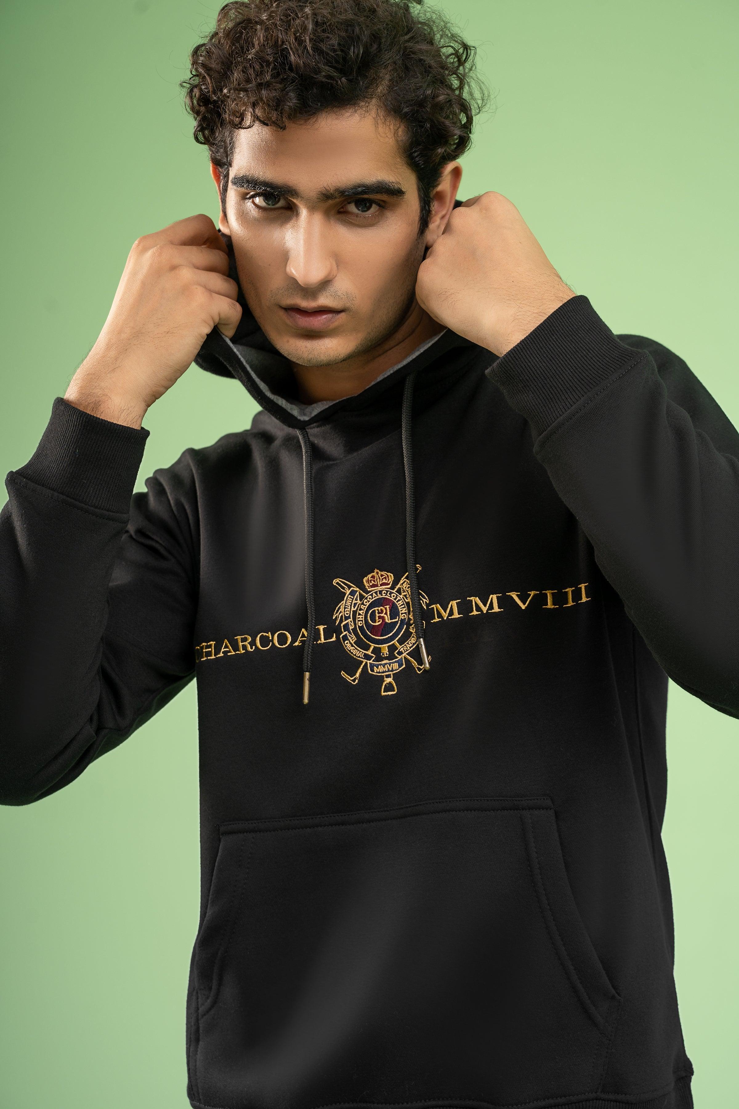 KANGROO POCKET HOODIE BLACK at Charcoal Clothing