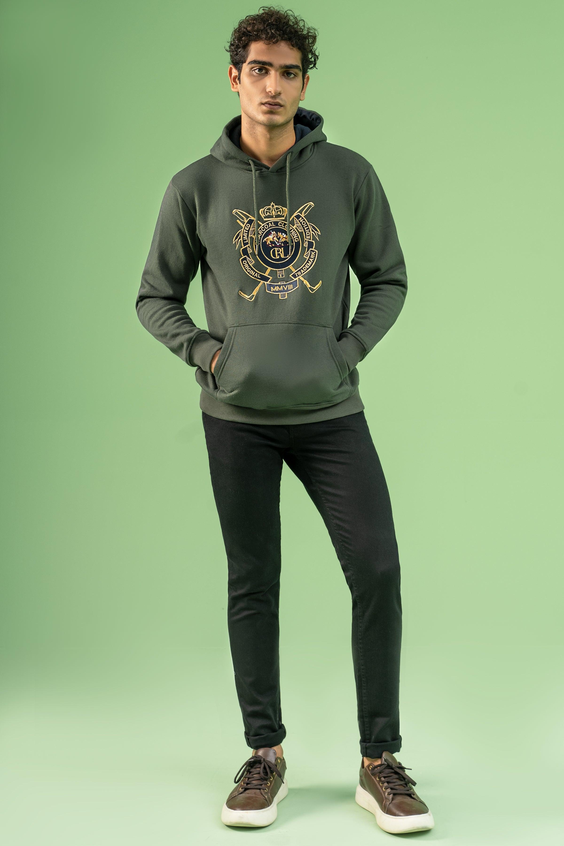 KANGROO POCKET HOODIE GREEN at Charcoal Clothing