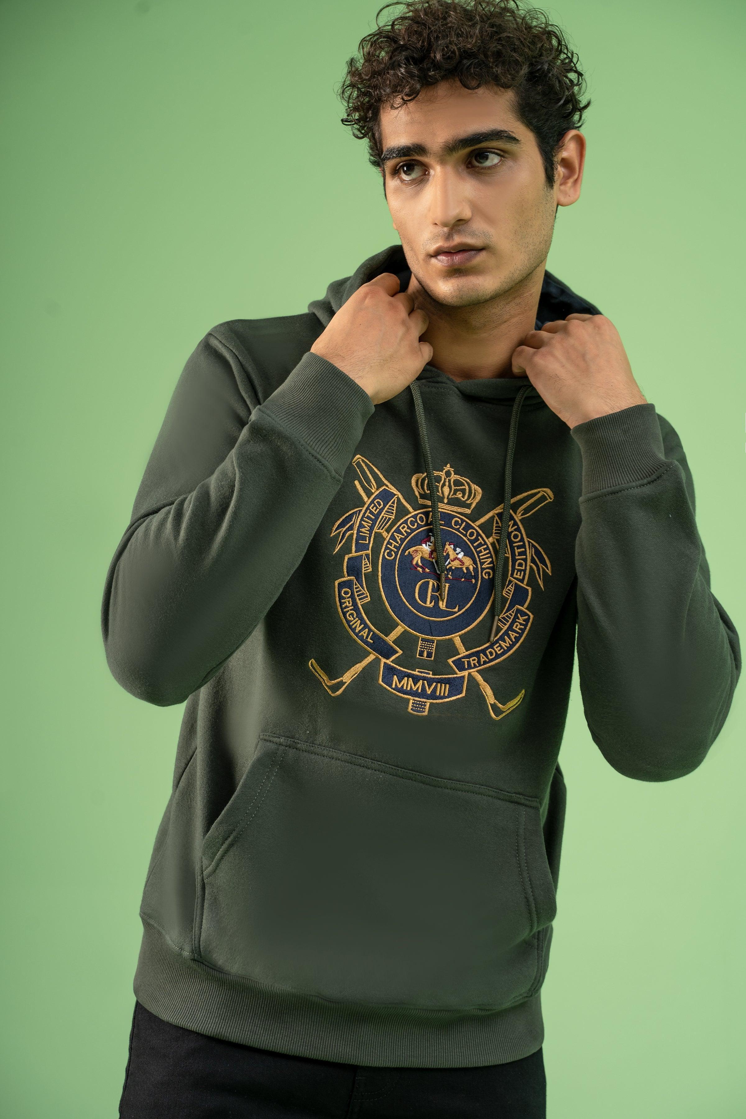 KANGROO POCKET HOODIE GREEN at Charcoal Clothing