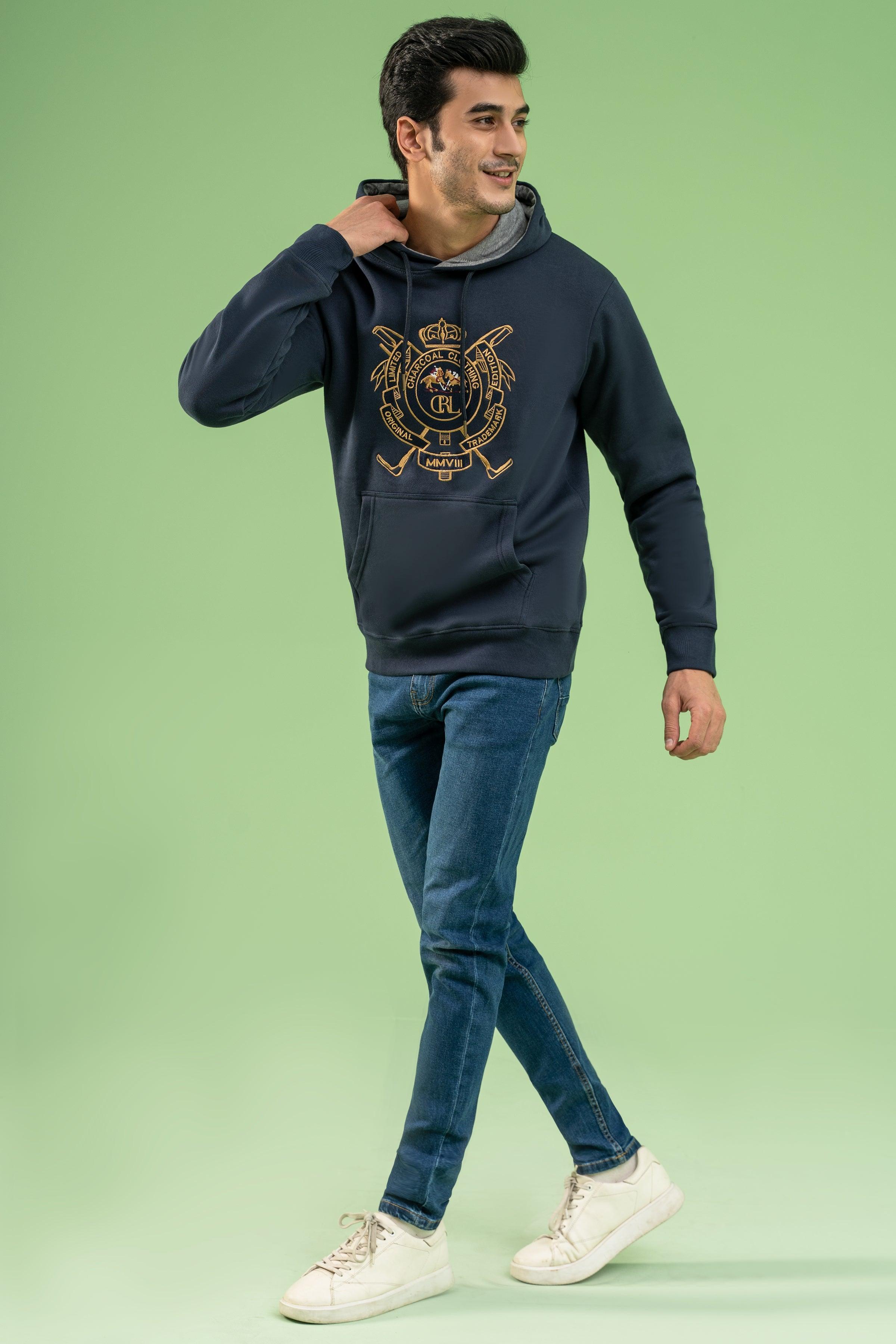 KANGROO POCKET HOODIE NAVY at Charcoal Clothing