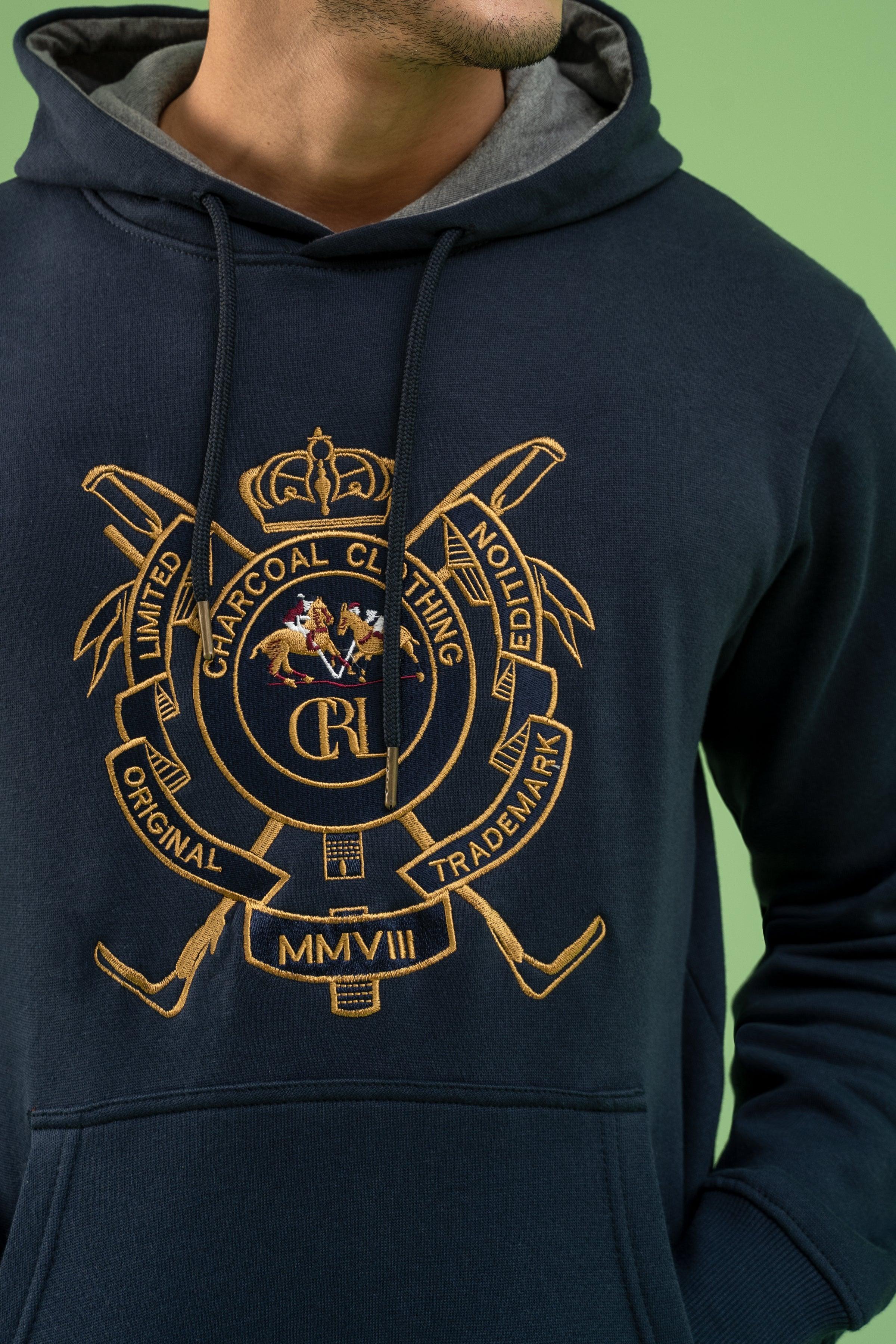 KANGROO POCKET HOODIE NAVY at Charcoal Clothing