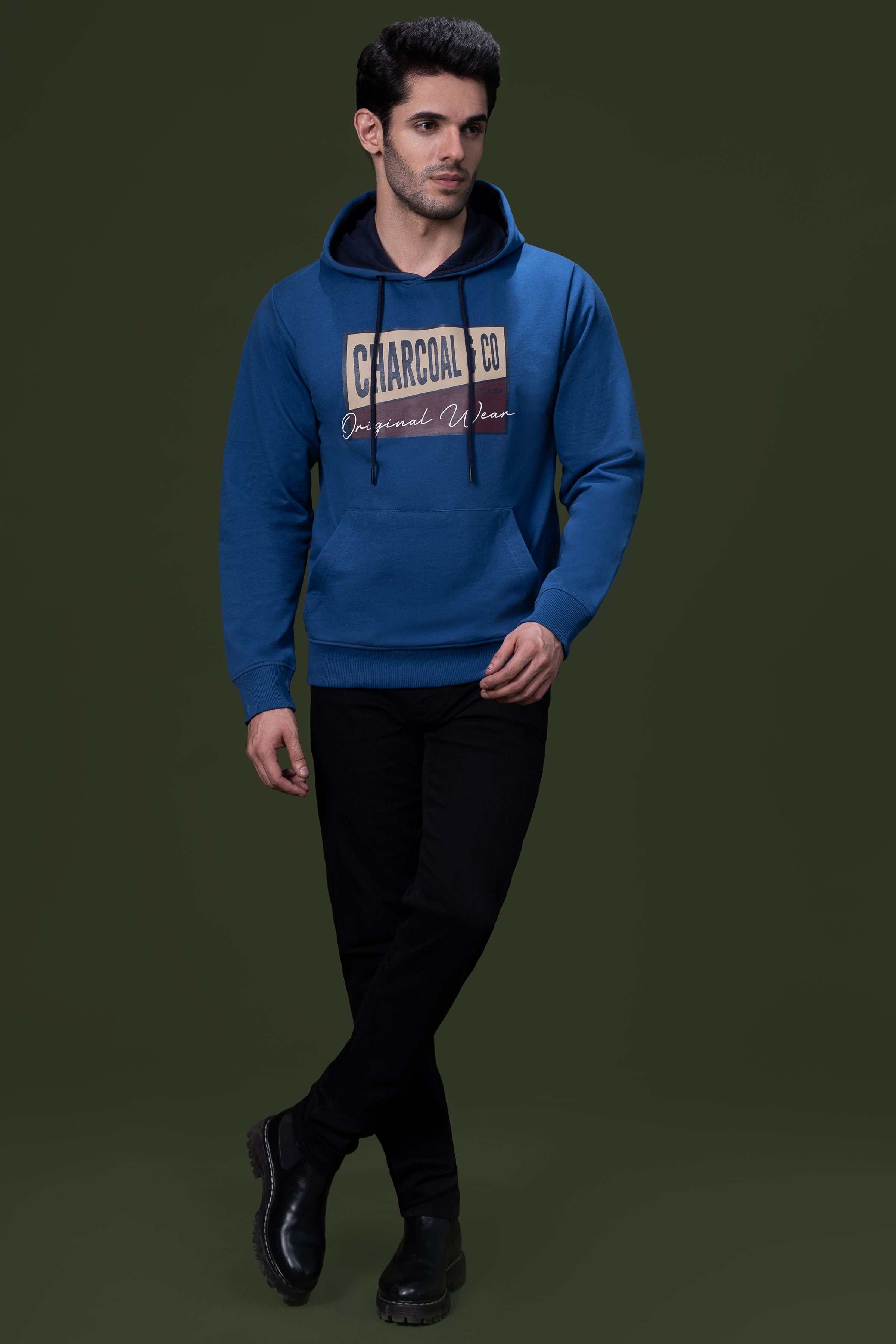 KANGROO POCKET HOODIE ROYAL BLUE at Charcoal Clothing
