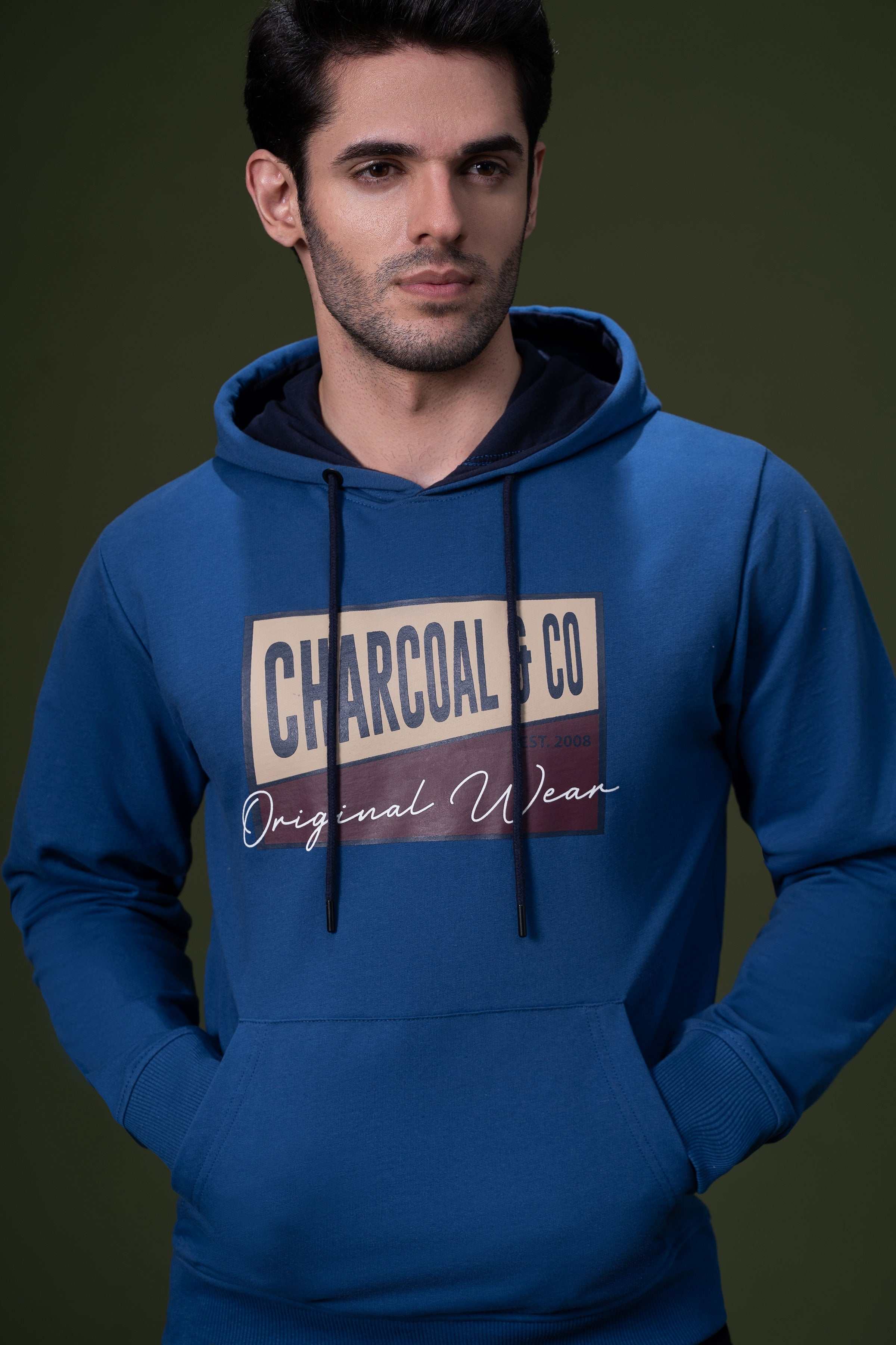 KANGROO POCKET HOODIE ROYAL BLUE at Charcoal Clothing