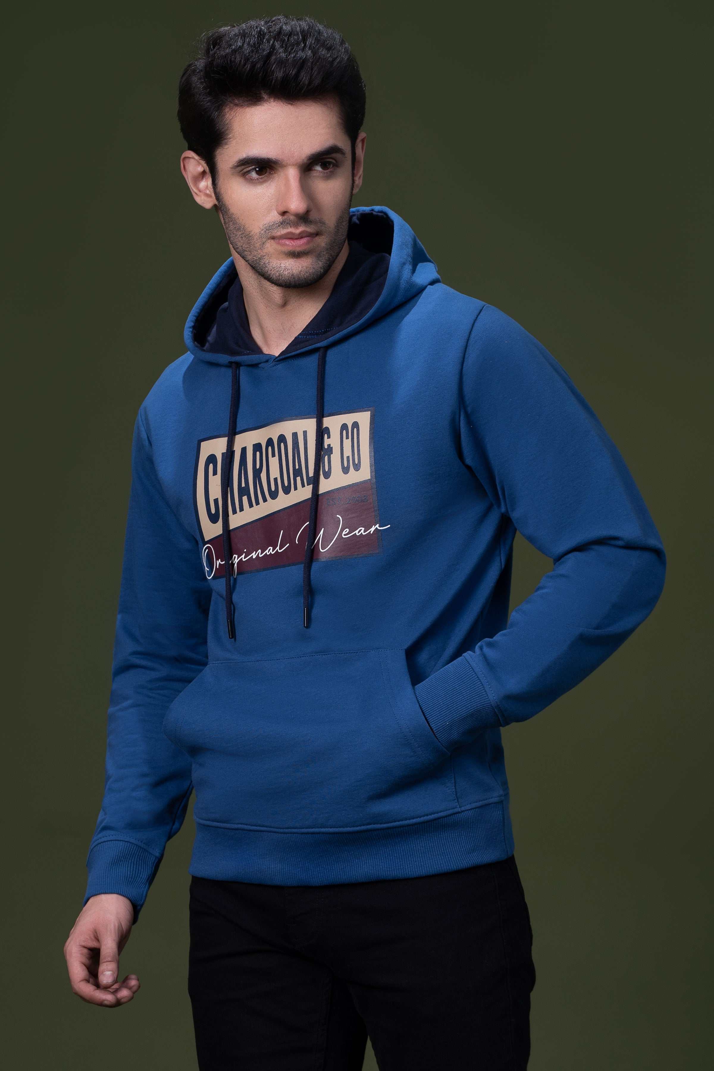 KANGROO POCKET HOODIE ROYAL BLUE at Charcoal Clothing