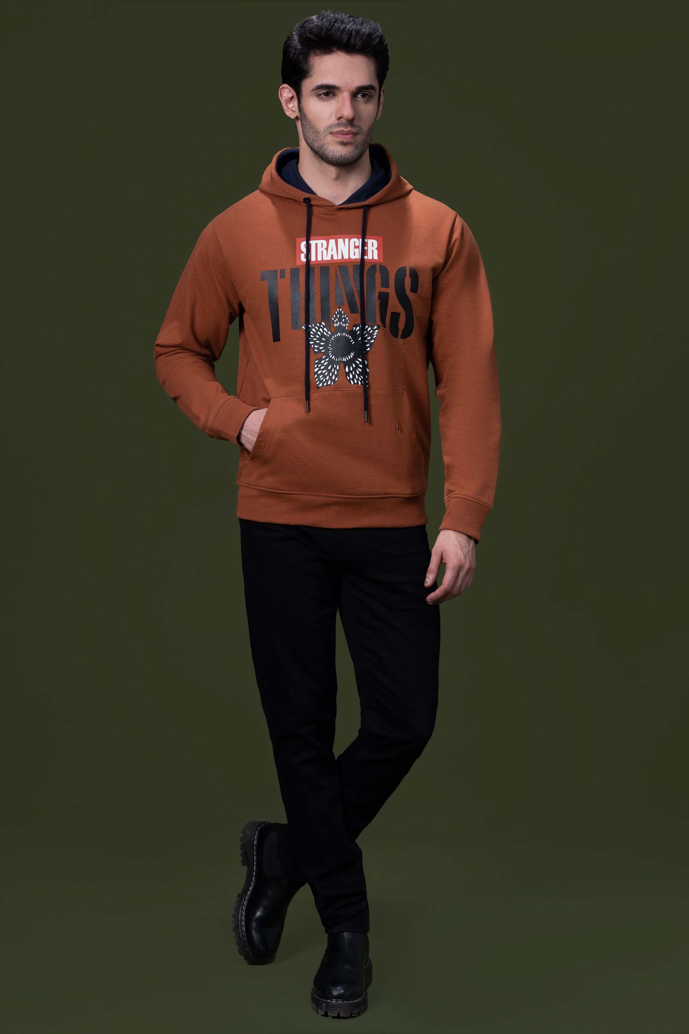 KANGROO POCKET HOODIE RUST at Charcoal Clothing