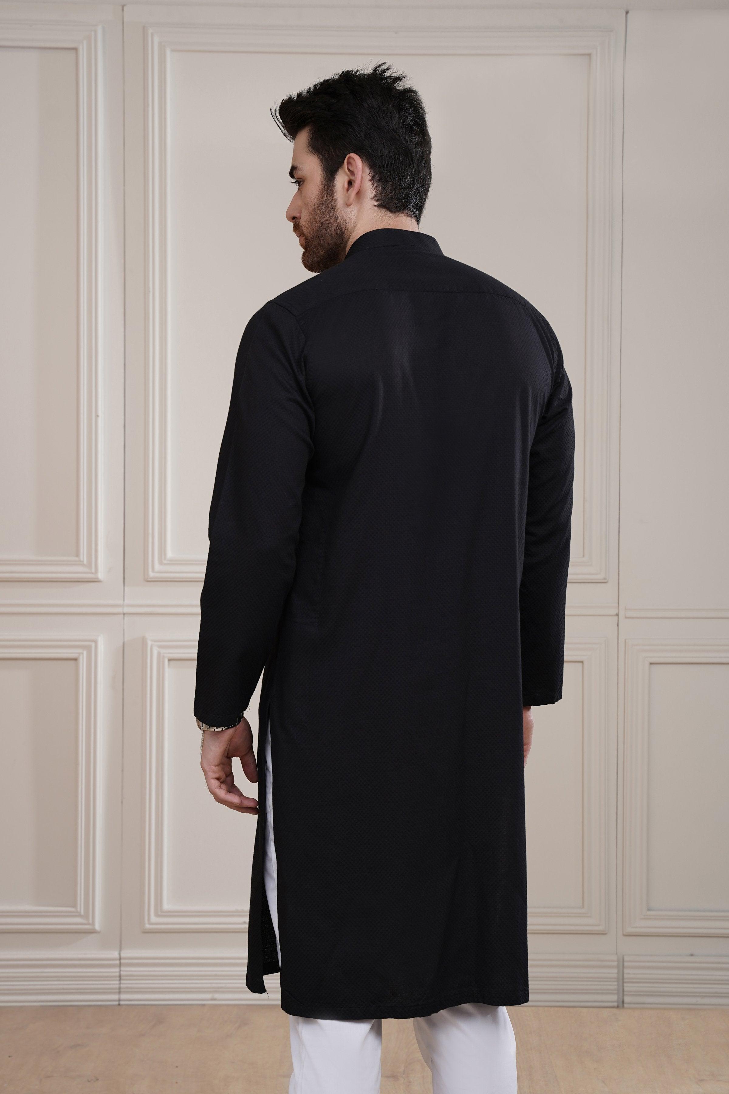 KURTA BAN COLLAR BLACK at Charcoal Clothing