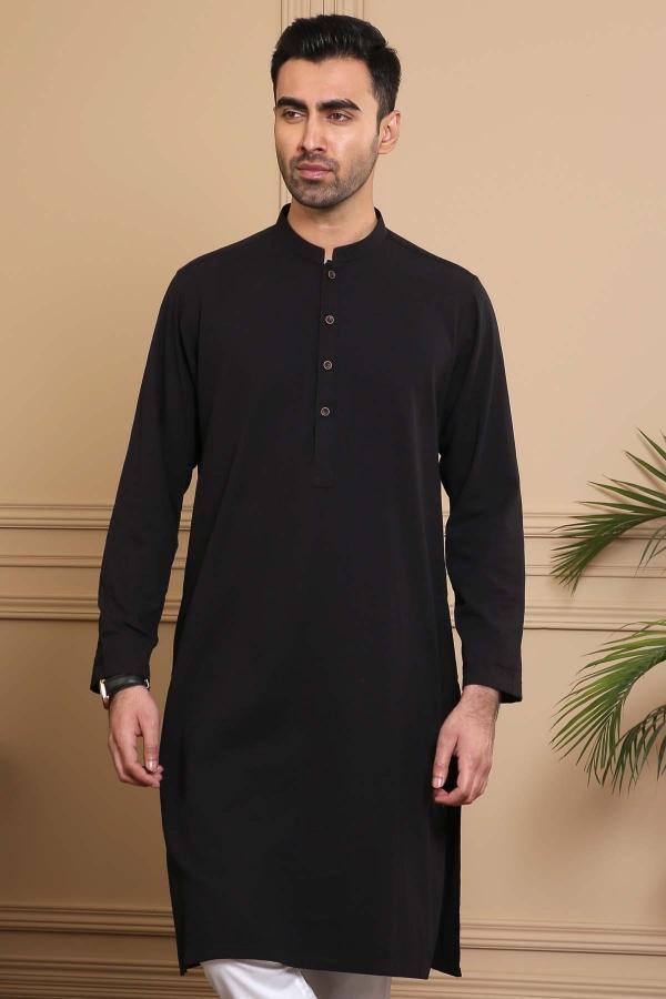 KURTA BAN COLLAR BLACK at Charcoal Clothing