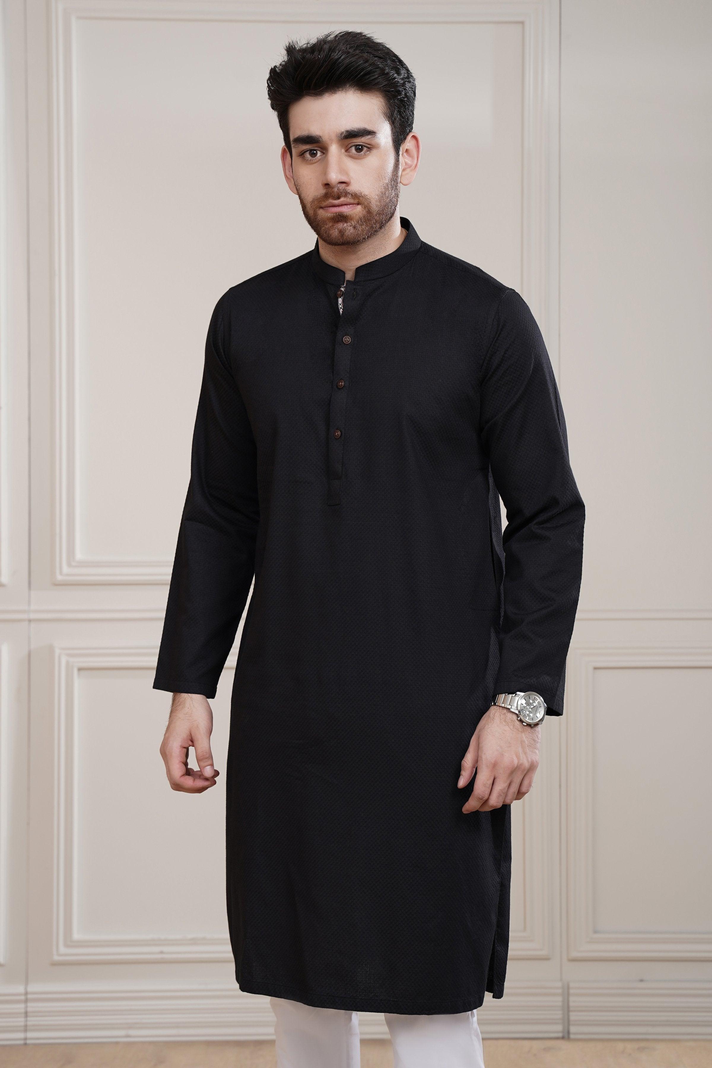 KURTA BAN COLLAR BLACK at Charcoal Clothing