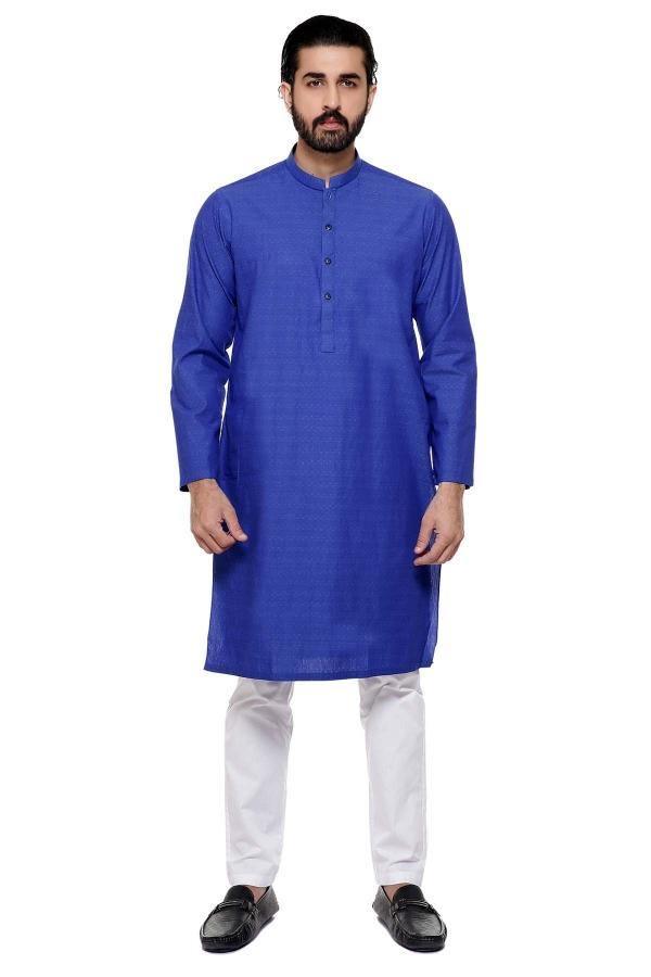 KURTA BAN COLLAR BLUE at Charcoal Clothing