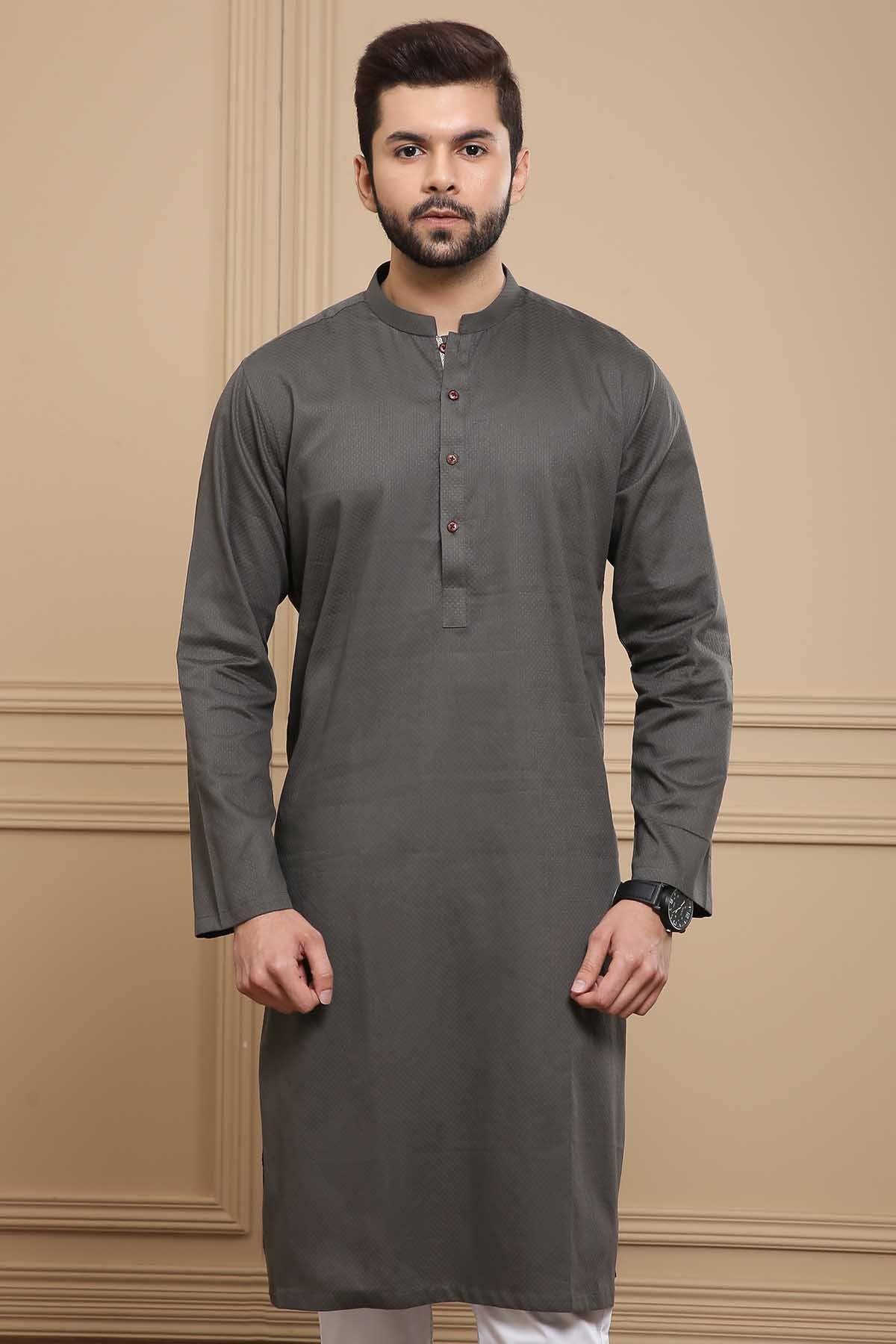 KURTA BAN COLLAR DARK GREY at Charcoal Clothing