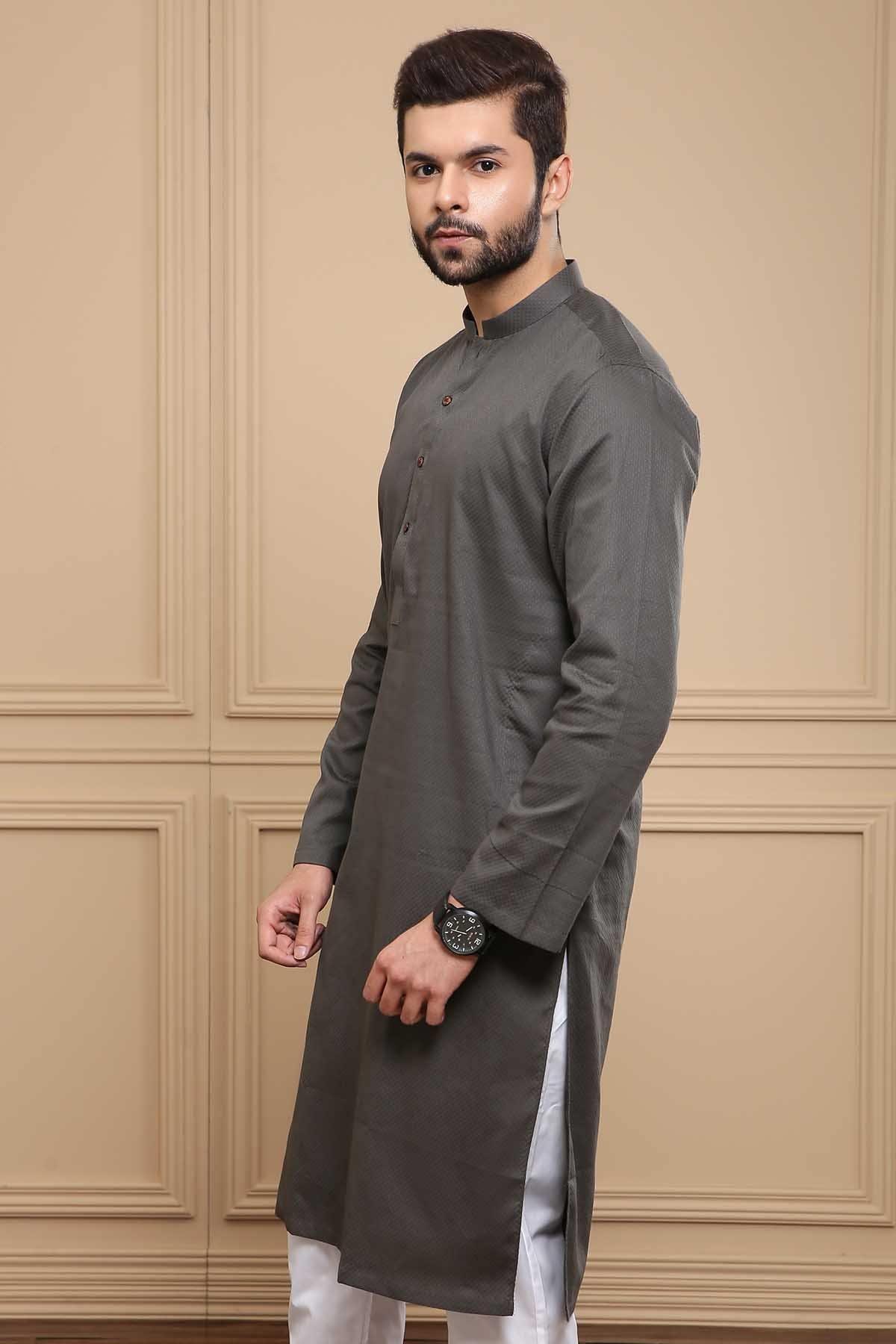 KURTA BAN COLLAR DARK GREY at Charcoal Clothing