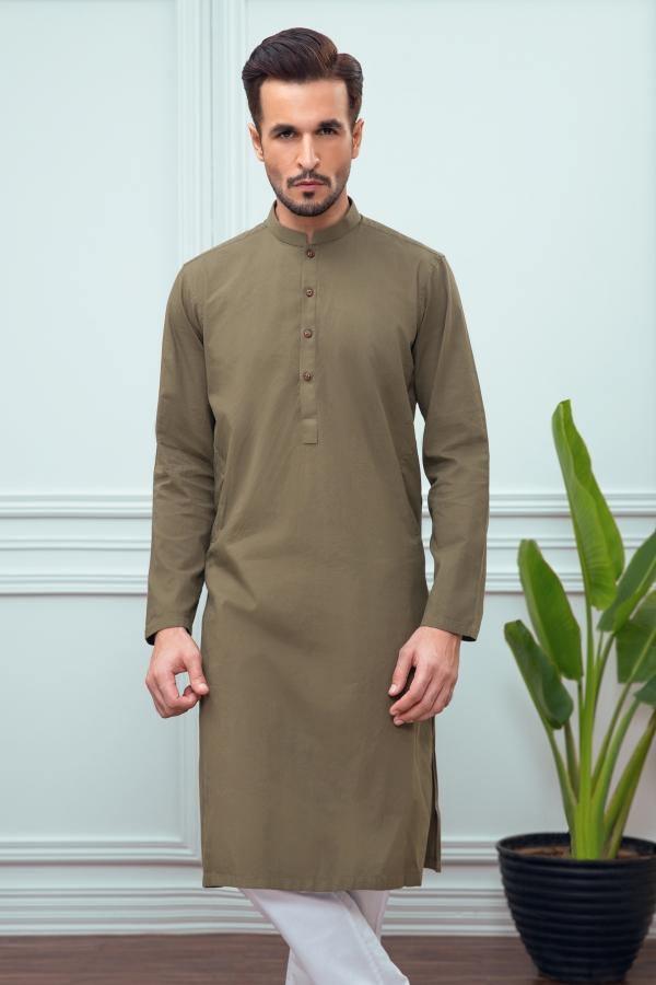 KURTA BAN COLLAR GREEN at Charcoal Clothing