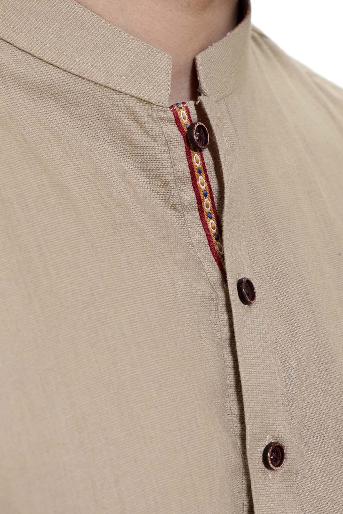 KURTA BAN COLLAR KHAKI at Charcoal Clothing