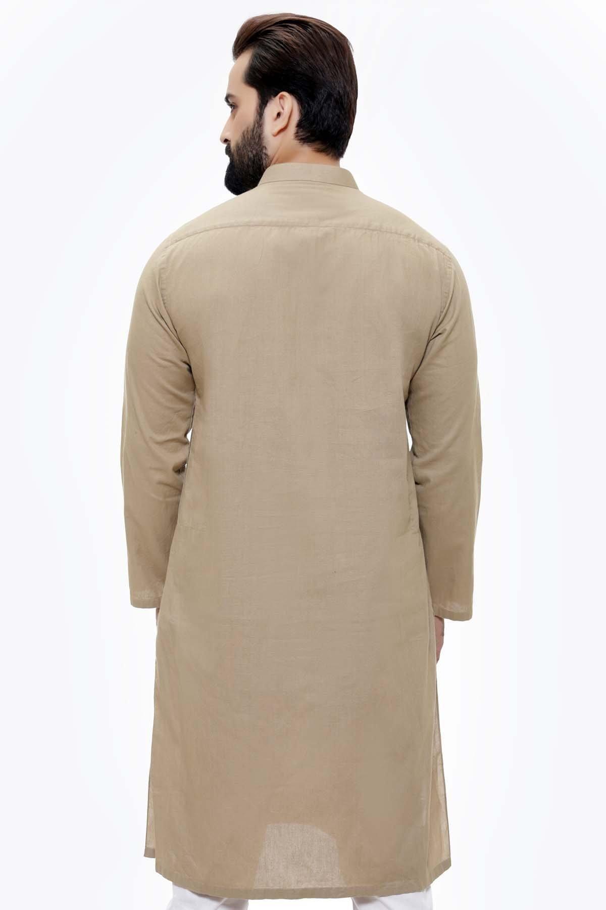 KURTA BAN COLLAR KHAKI at Charcoal Clothing