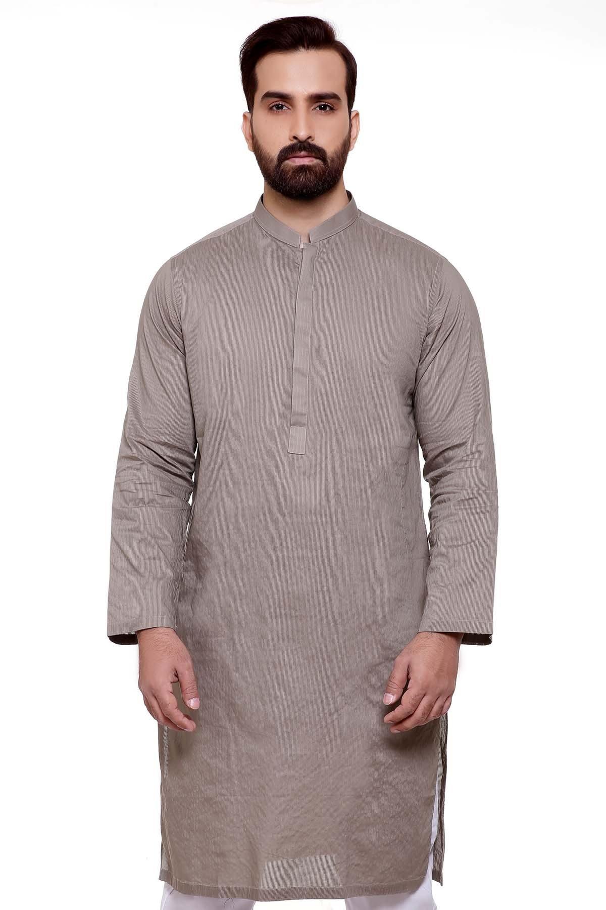 KURTA BAN COLLAR LIGHT BROWN at Charcoal Clothing