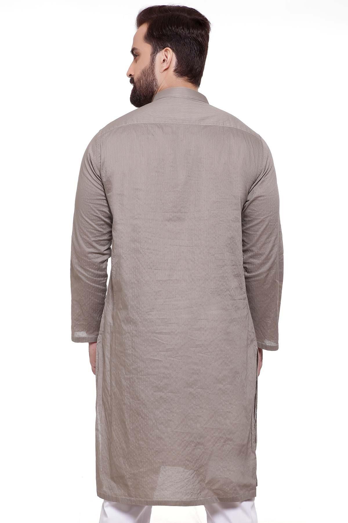 KURTA BAN COLLAR LIGHT BROWN at Charcoal Clothing