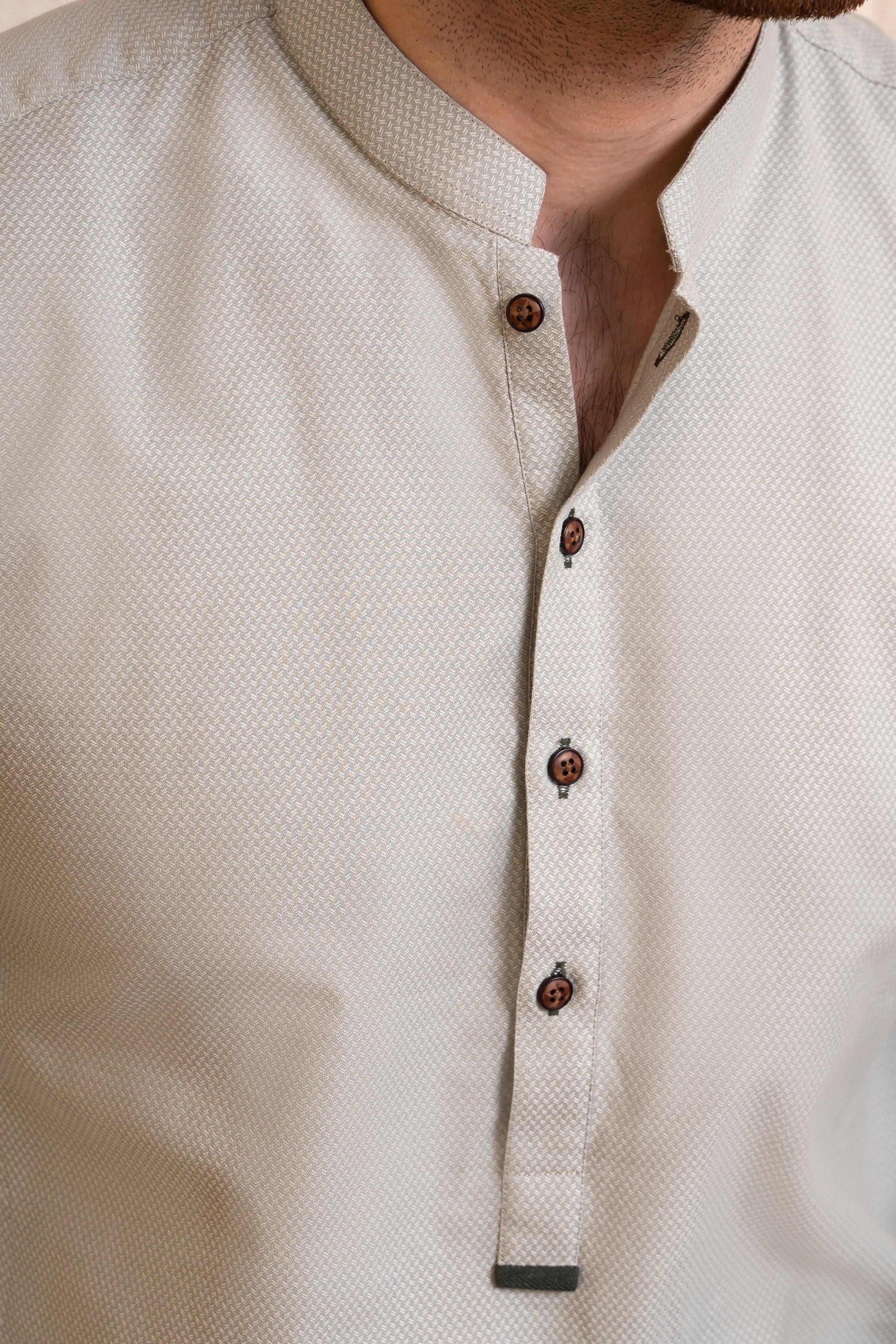 KURTA BAN COLLAR LIGHT GREEN at Charcoal Clothing