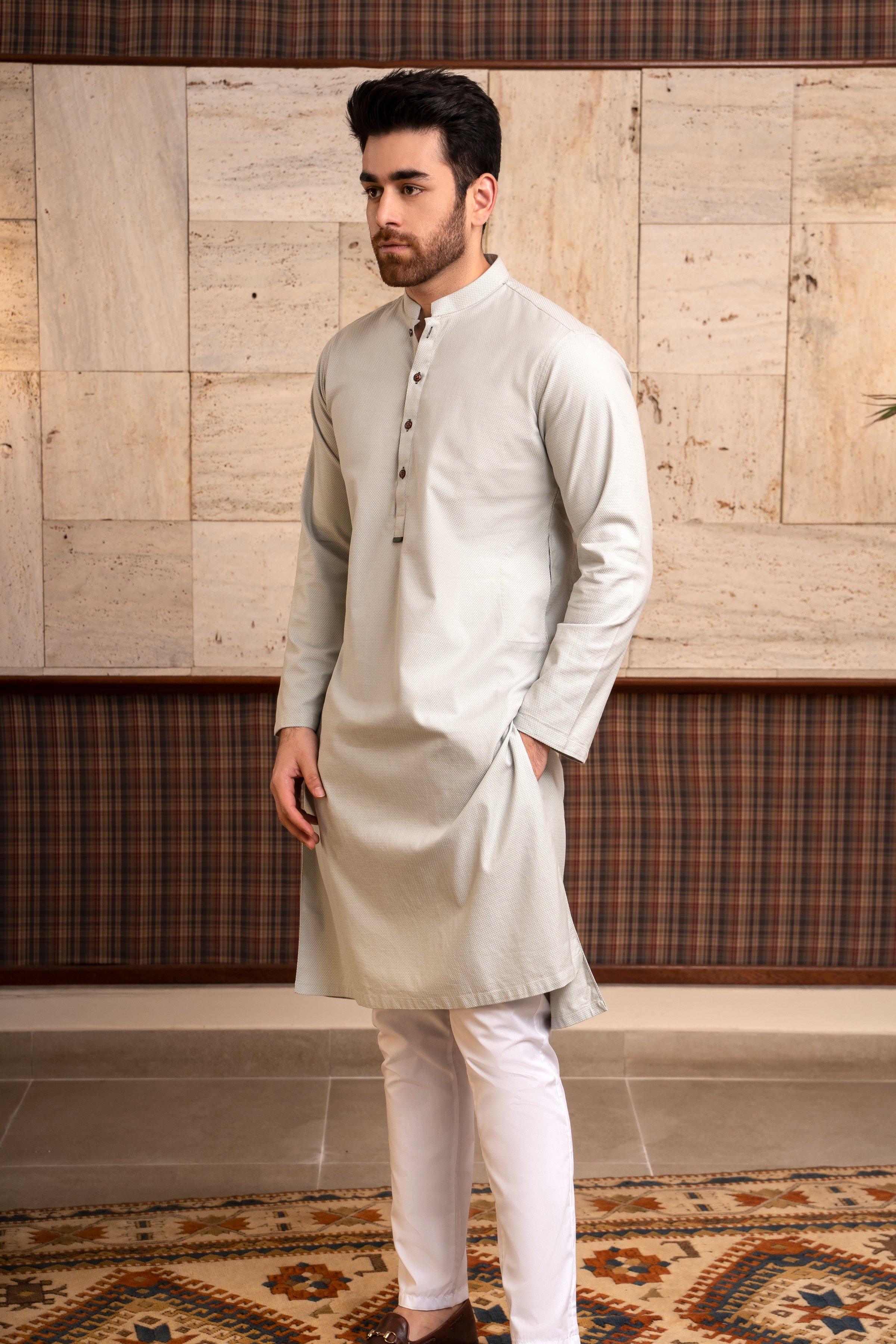 KURTA BAN COLLAR LIGHT GREEN at Charcoal Clothing