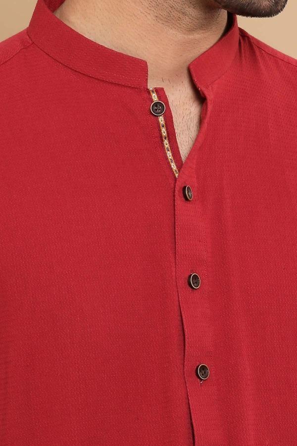 KURTA BAN COLLAR MAROON at Charcoal Clothing