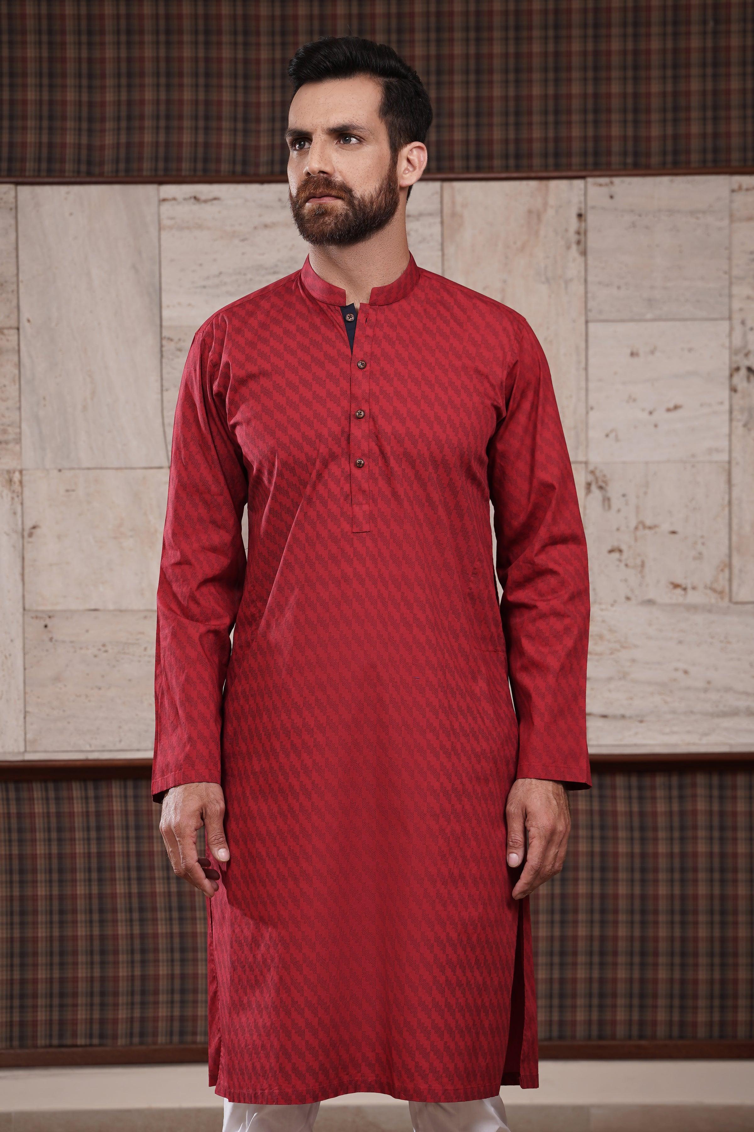 KURTA BAN COLLAR MAROON at Charcoal Clothing