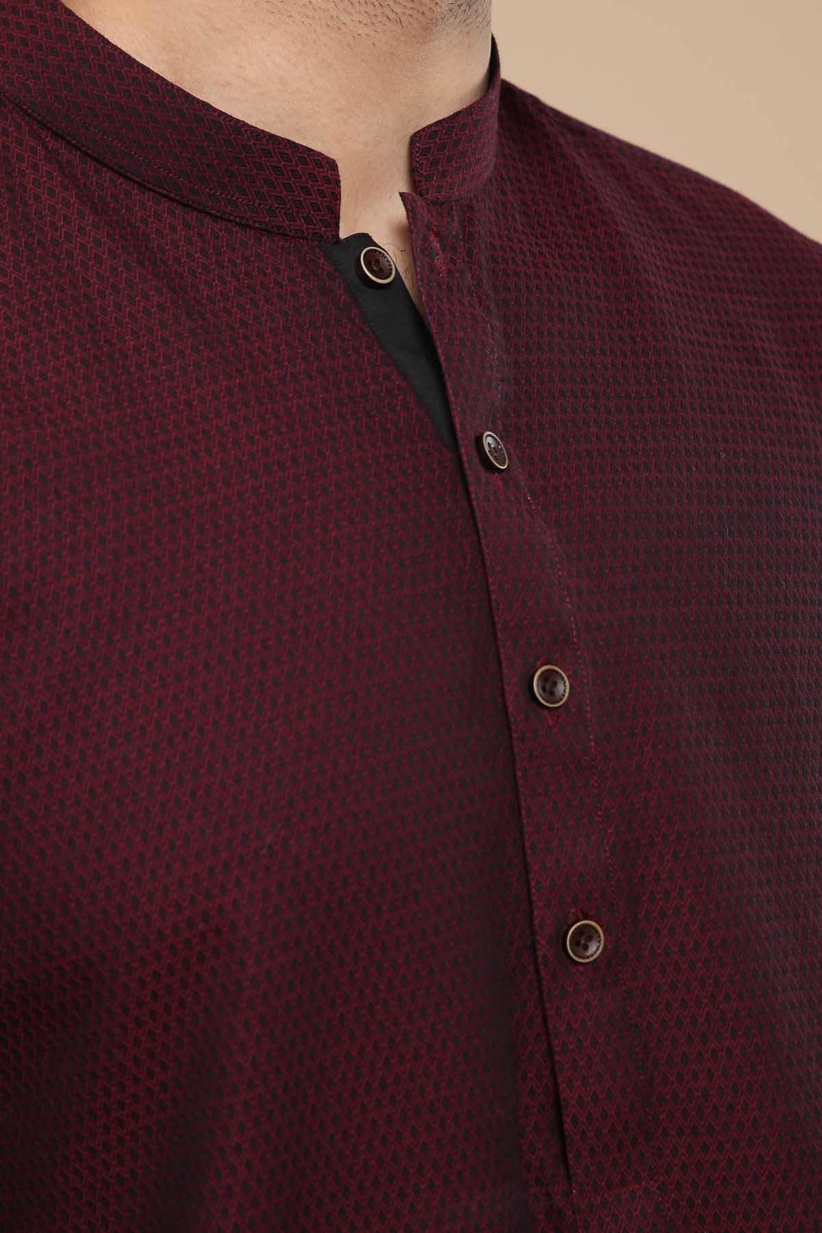 KURTA BAN COLLAR MAROON at Charcoal Clothing