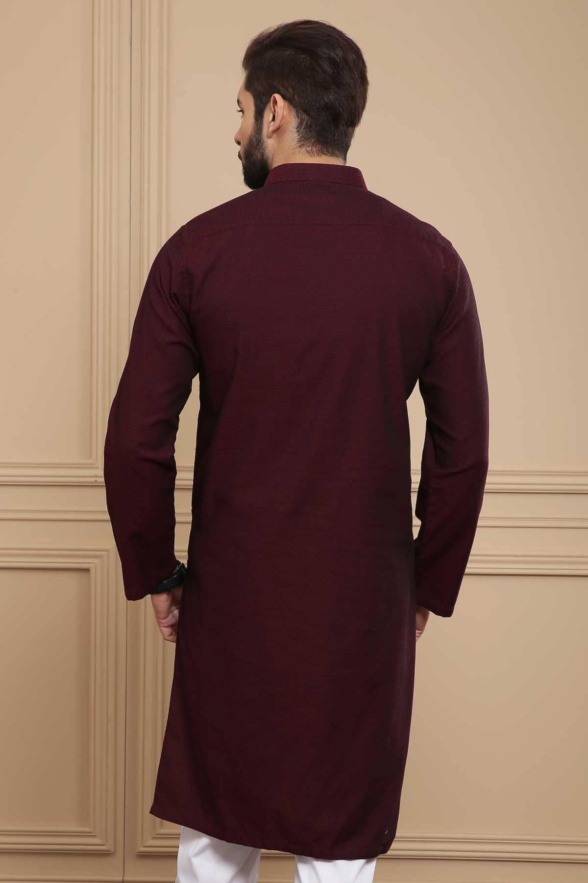 KURTA BAN COLLAR MAROON at Charcoal Clothing