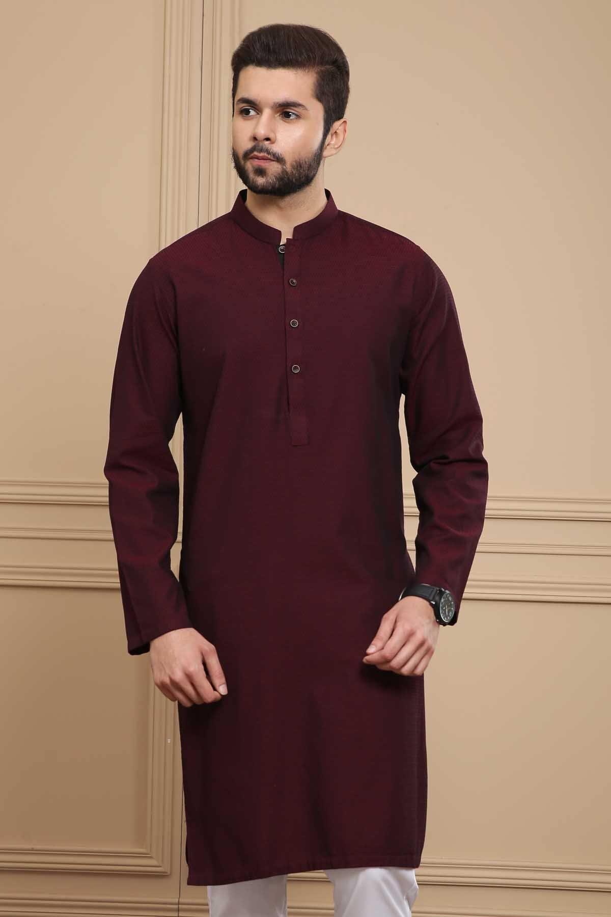 KURTA BAN COLLAR MAROON at Charcoal Clothing