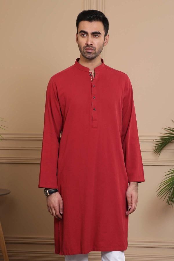 KURTA BAN COLLAR MAROON at Charcoal Clothing