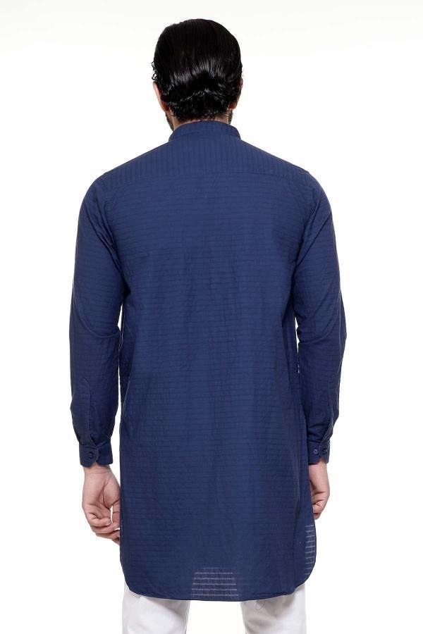 KURTA BAN COLLAR NAVY at Charcoal Clothing