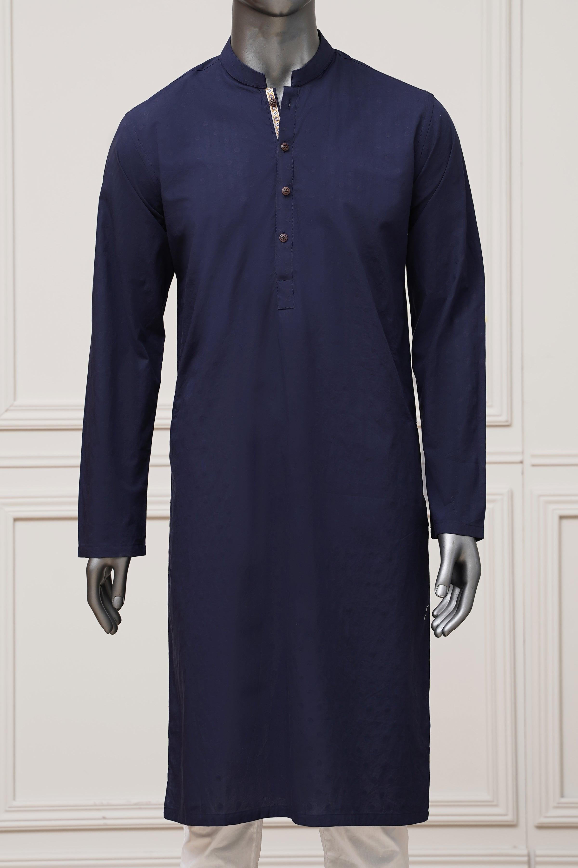 KURTA BAN COLLAR NAVY at Charcoal Clothing