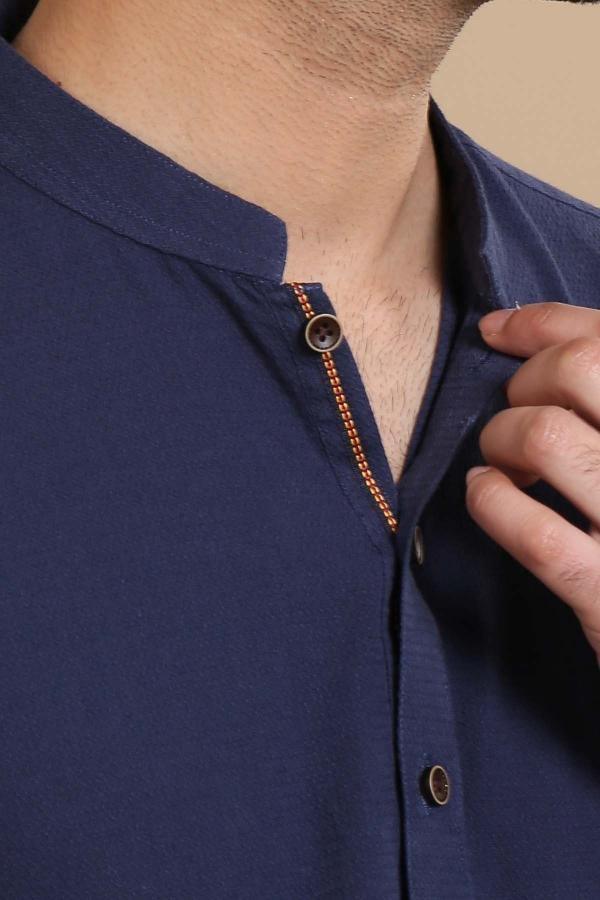 KURTA BAN COLLAR NAVY at Charcoal Clothing