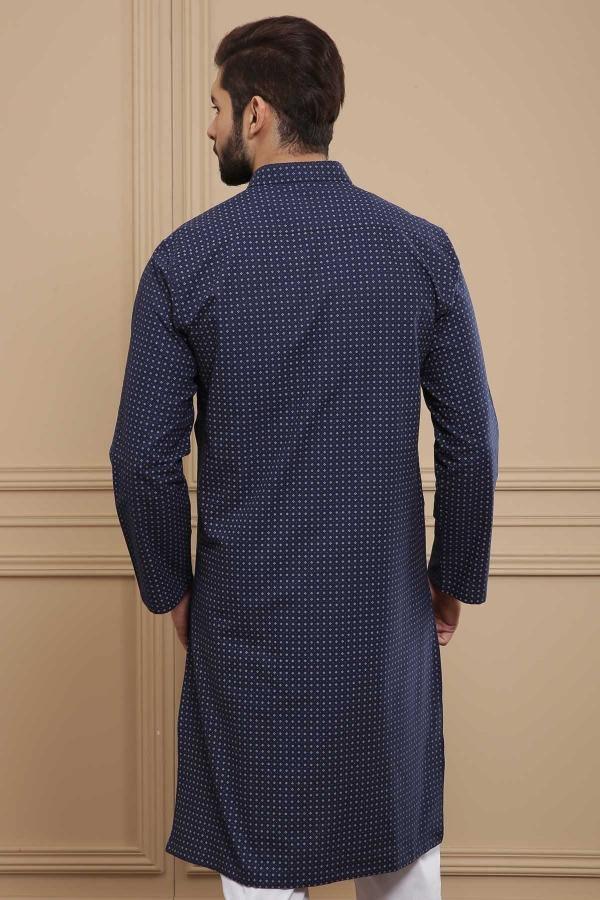KURTA BAN COLLAR NAVY at Charcoal Clothing