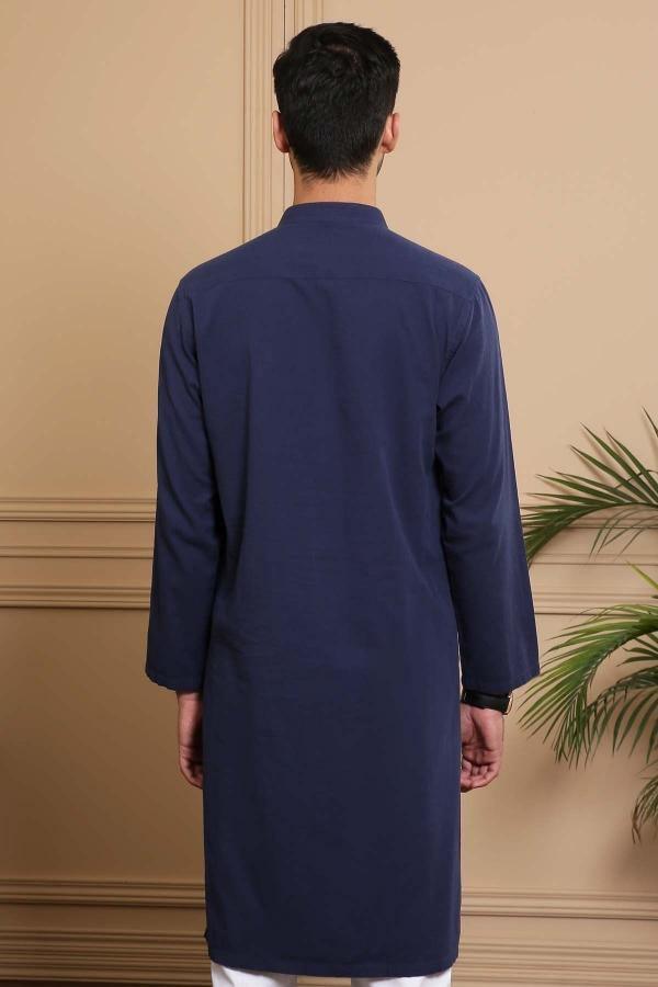 KURTA BAN COLLAR NAVY at Charcoal Clothing