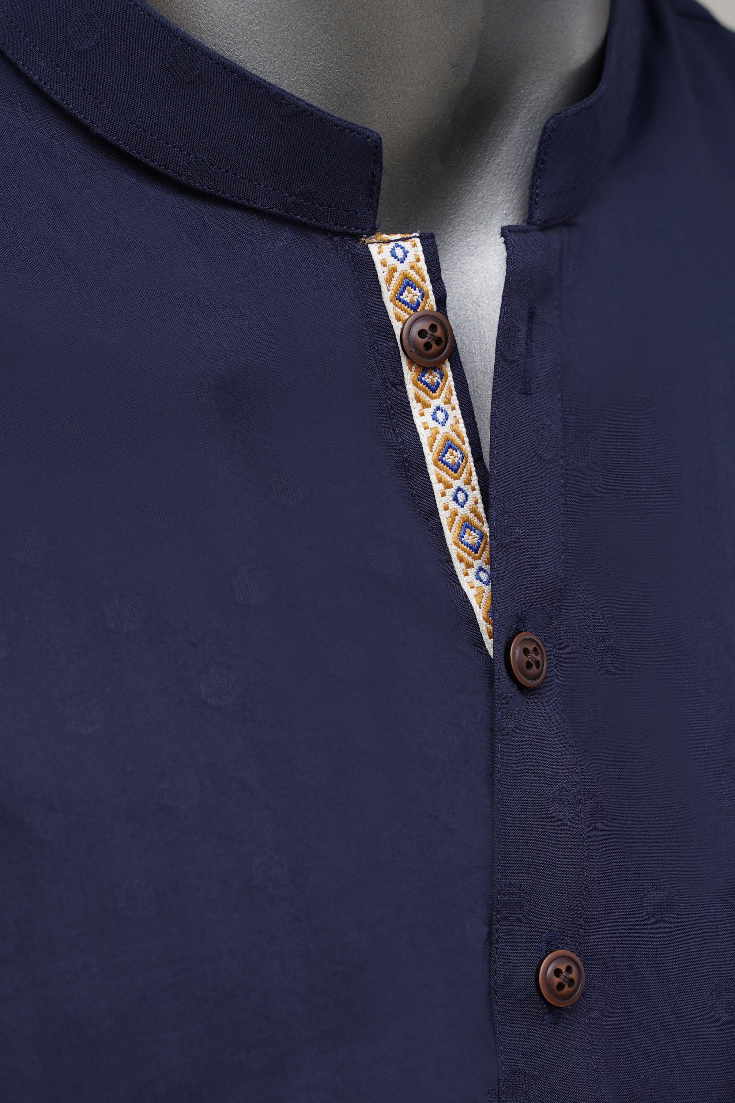 KURTA BAN COLLAR NAVY at Charcoal Clothing