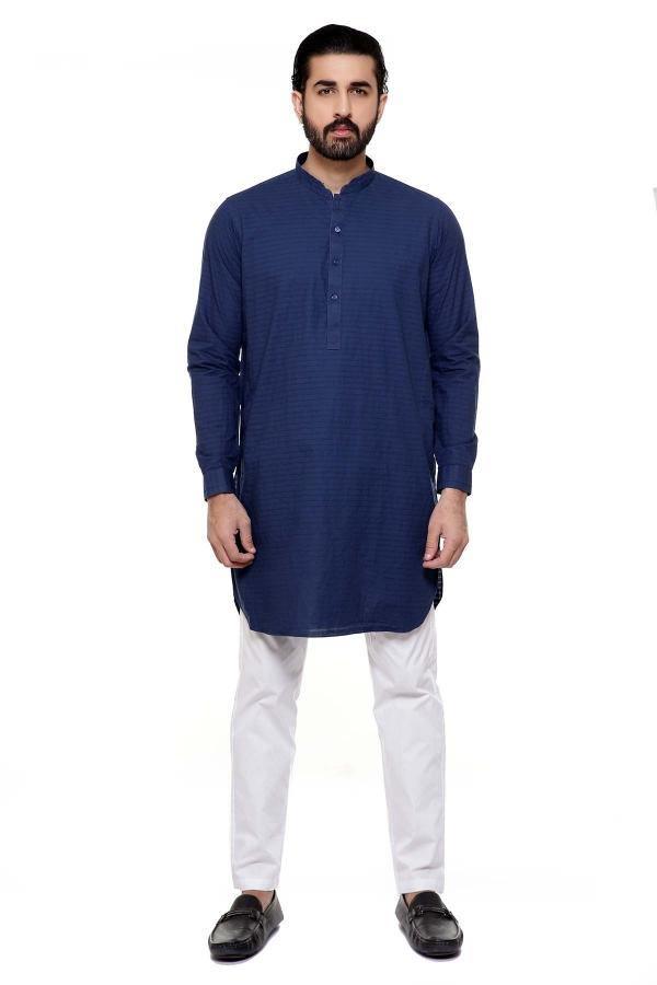 KURTA BAN COLLAR NAVY at Charcoal Clothing