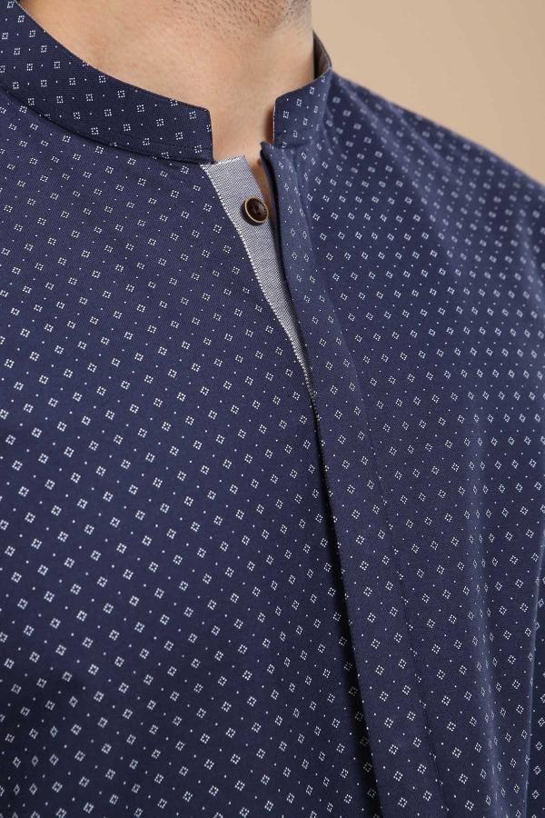 KURTA BAN COLLAR NAVY at Charcoal Clothing