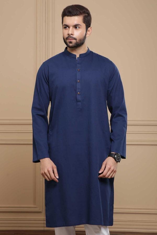 KURTA BAN COLLAR NAVY at Charcoal Clothing