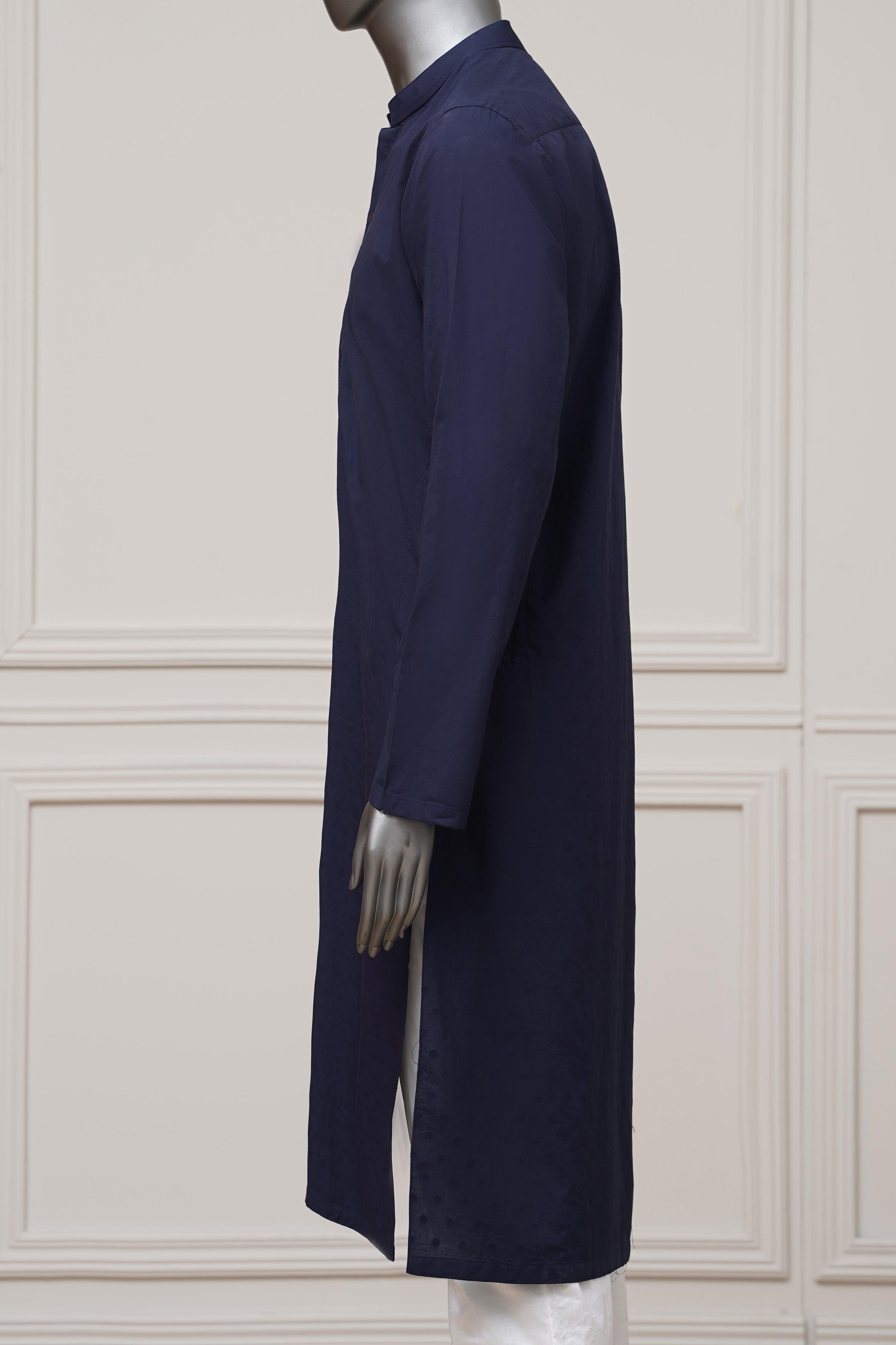 KURTA BAN COLLAR NAVY at Charcoal Clothing