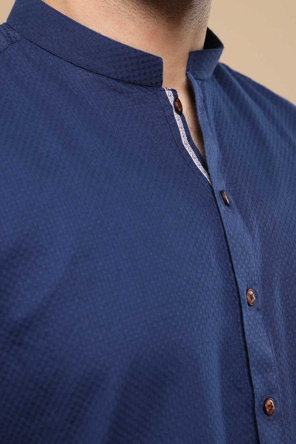 KURTA BAN COLLAR NAVY at Charcoal Clothing