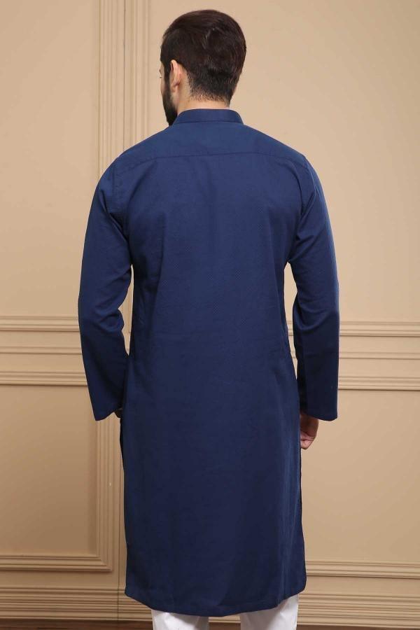KURTA BAN COLLAR NAVY at Charcoal Clothing