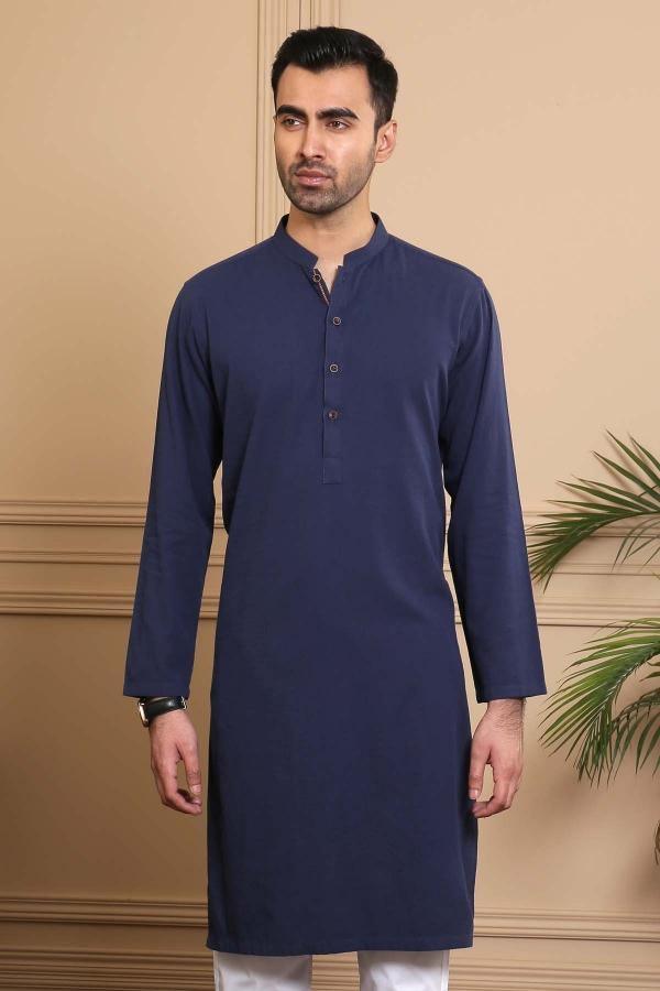 KURTA BAN COLLAR NAVY at Charcoal Clothing