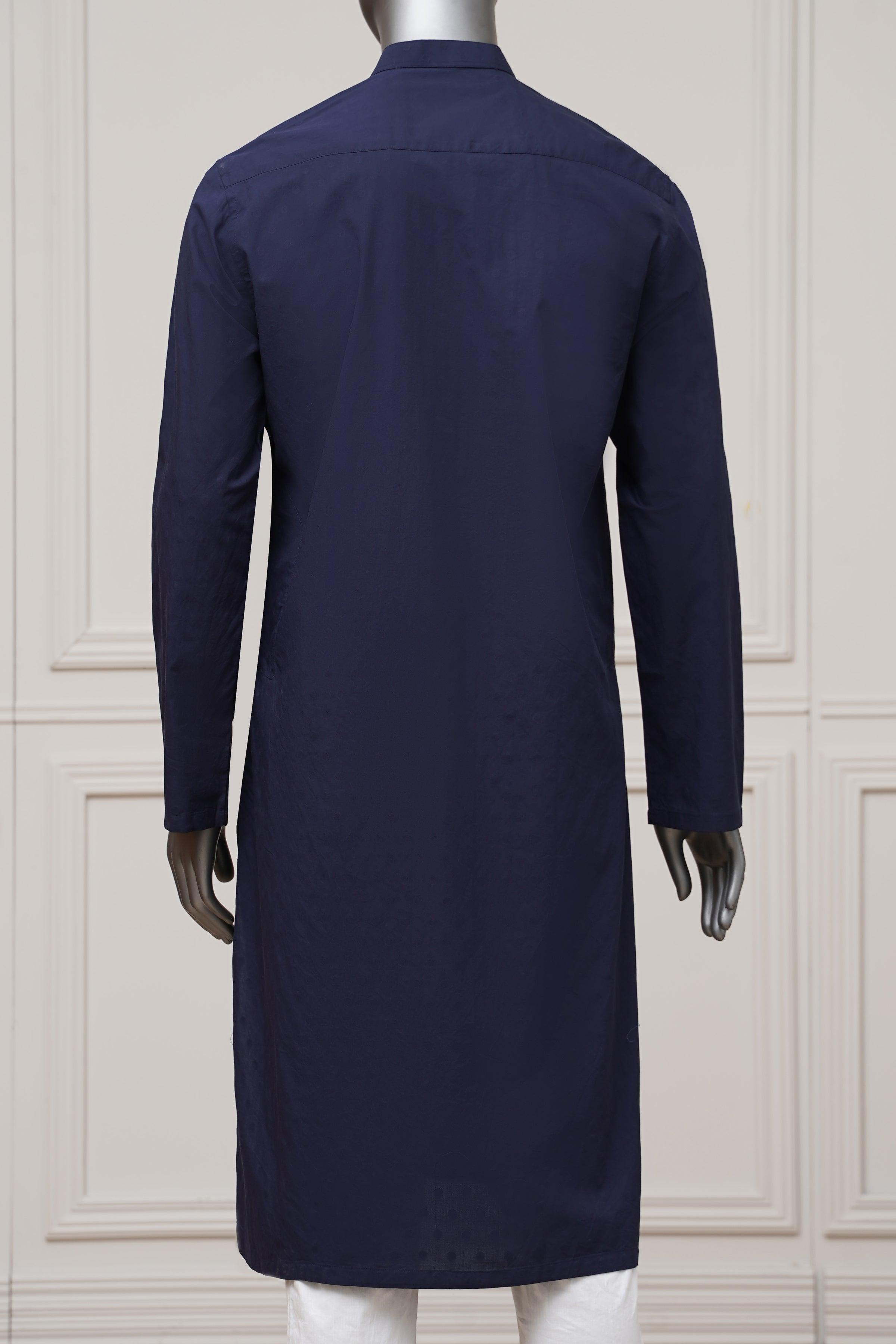 KURTA BAN COLLAR NAVY at Charcoal Clothing