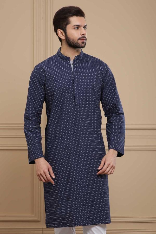 KURTA BAN COLLAR NAVY at Charcoal Clothing