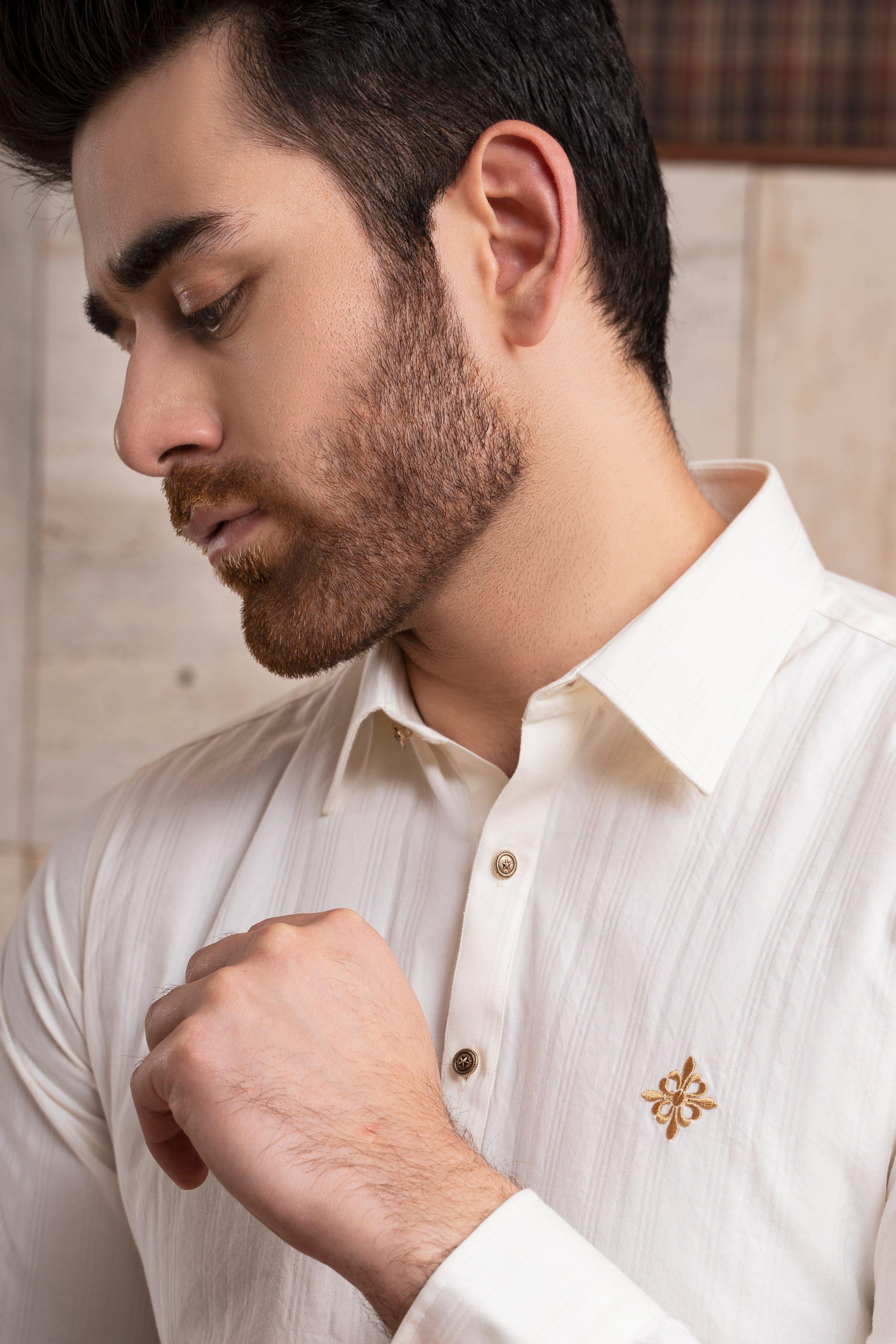 KURTA BAN COLLAR OFF WHITE at Charcoal Clothing