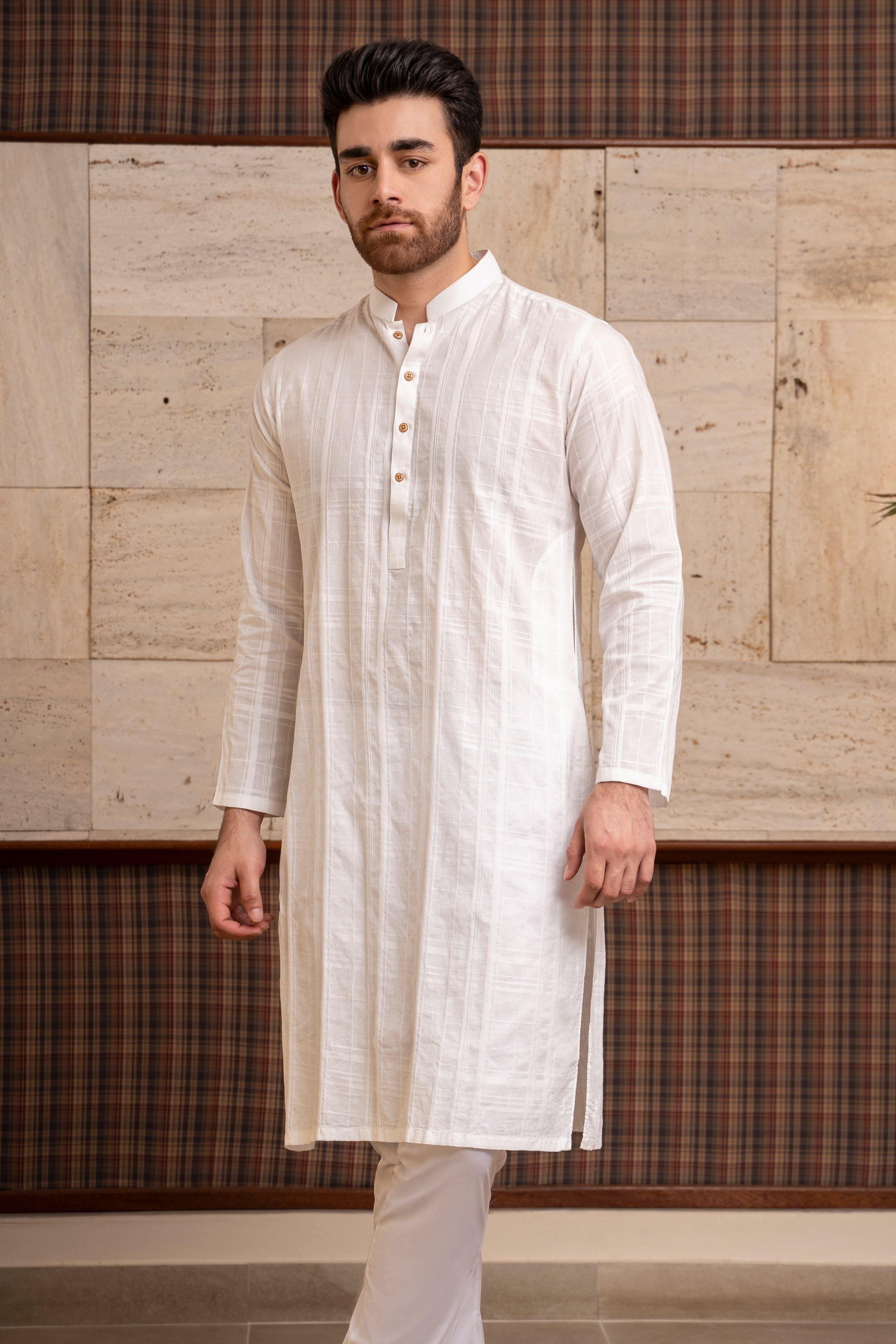 KURTA BAN COLLAR OFF WHITE at Charcoal Clothing