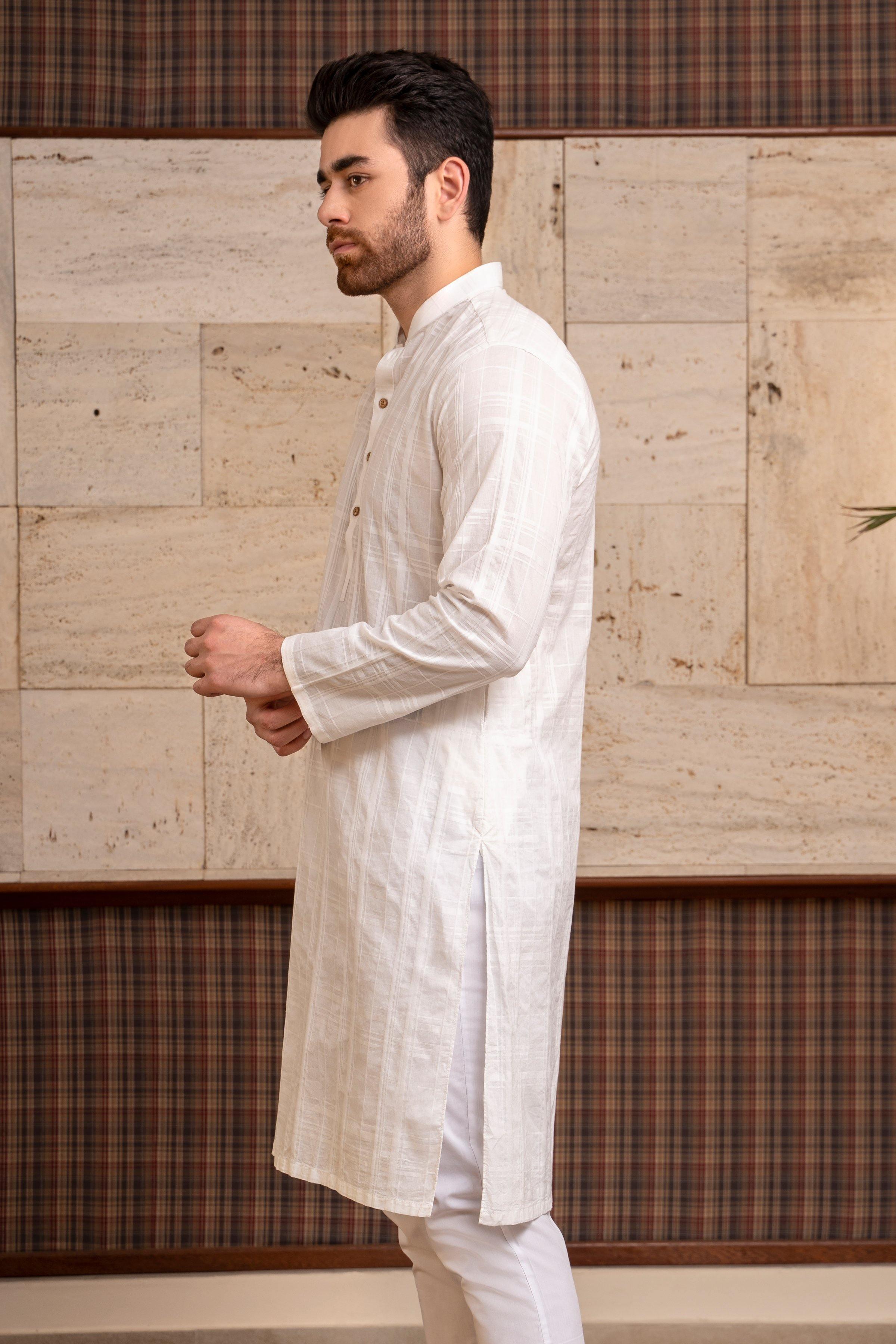 KURTA BAN COLLAR OFF WHITE at Charcoal Clothing