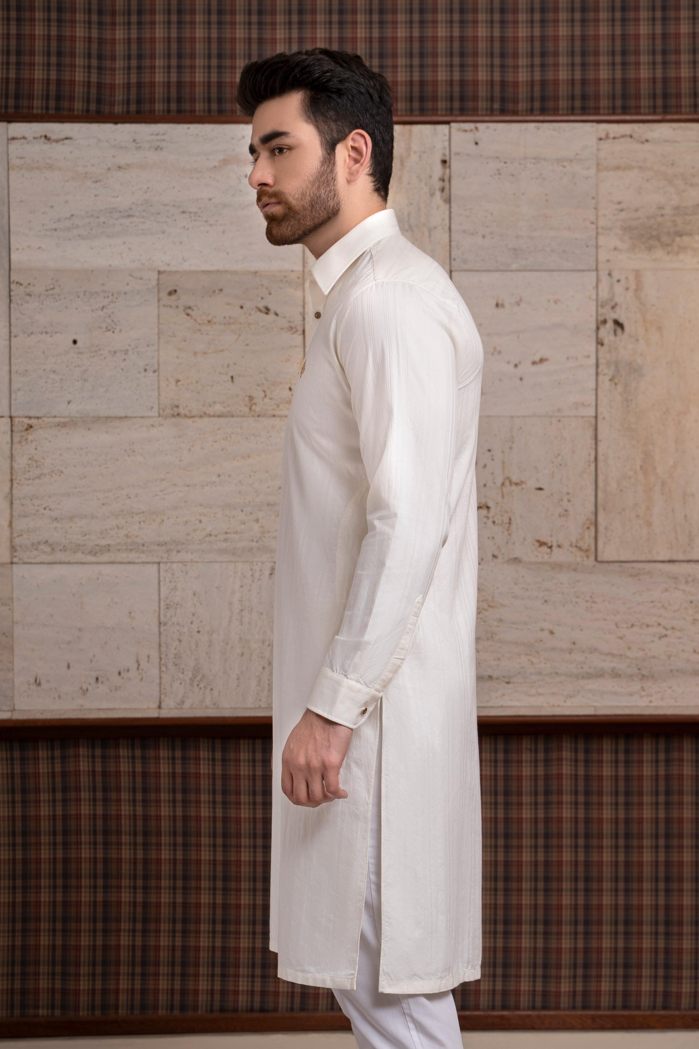 KURTA BAN COLLAR OFF WHITE at Charcoal Clothing